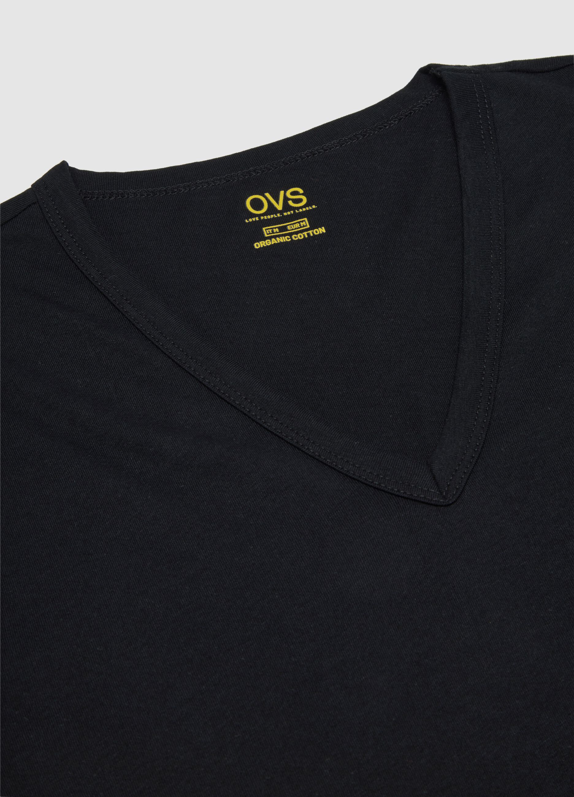 Men's black pure cotton V-neck T-shirts 2-pack, regular fit