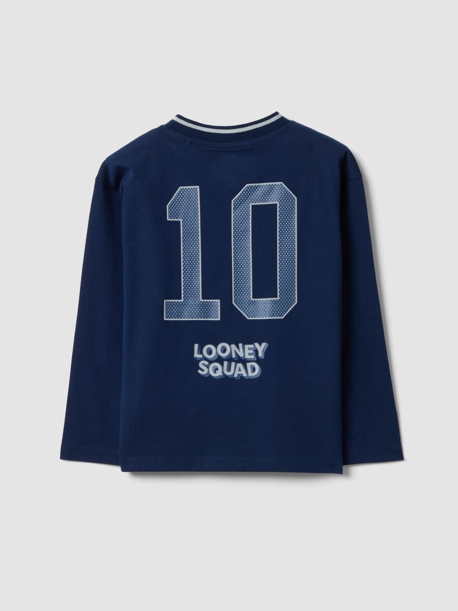 T-shirt blu a maniche lunghe in puro cotone con stampa Looney Tunes per bambino_1