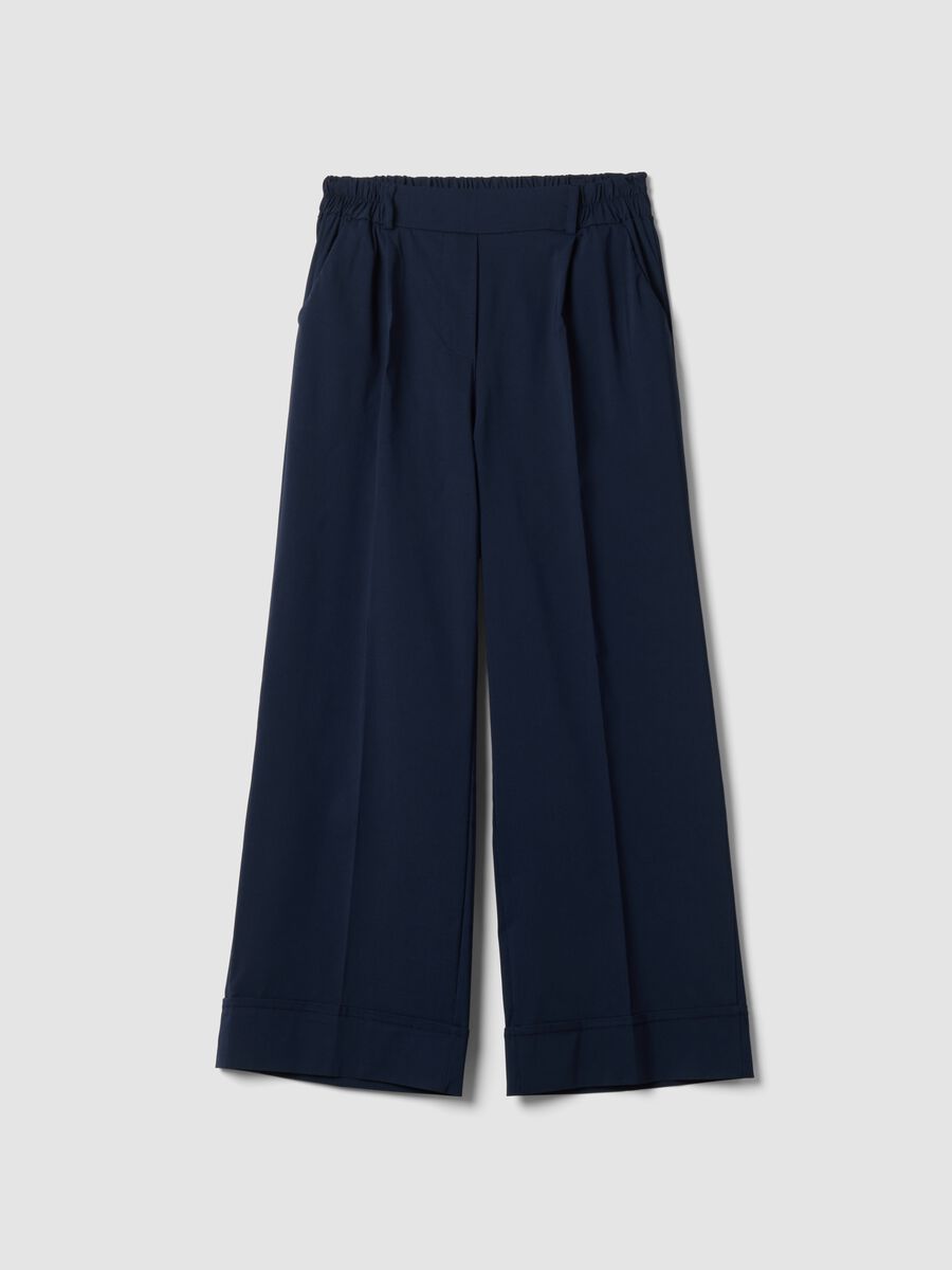 Pantaloni blu palazzo in viscosa elasticizzato_4