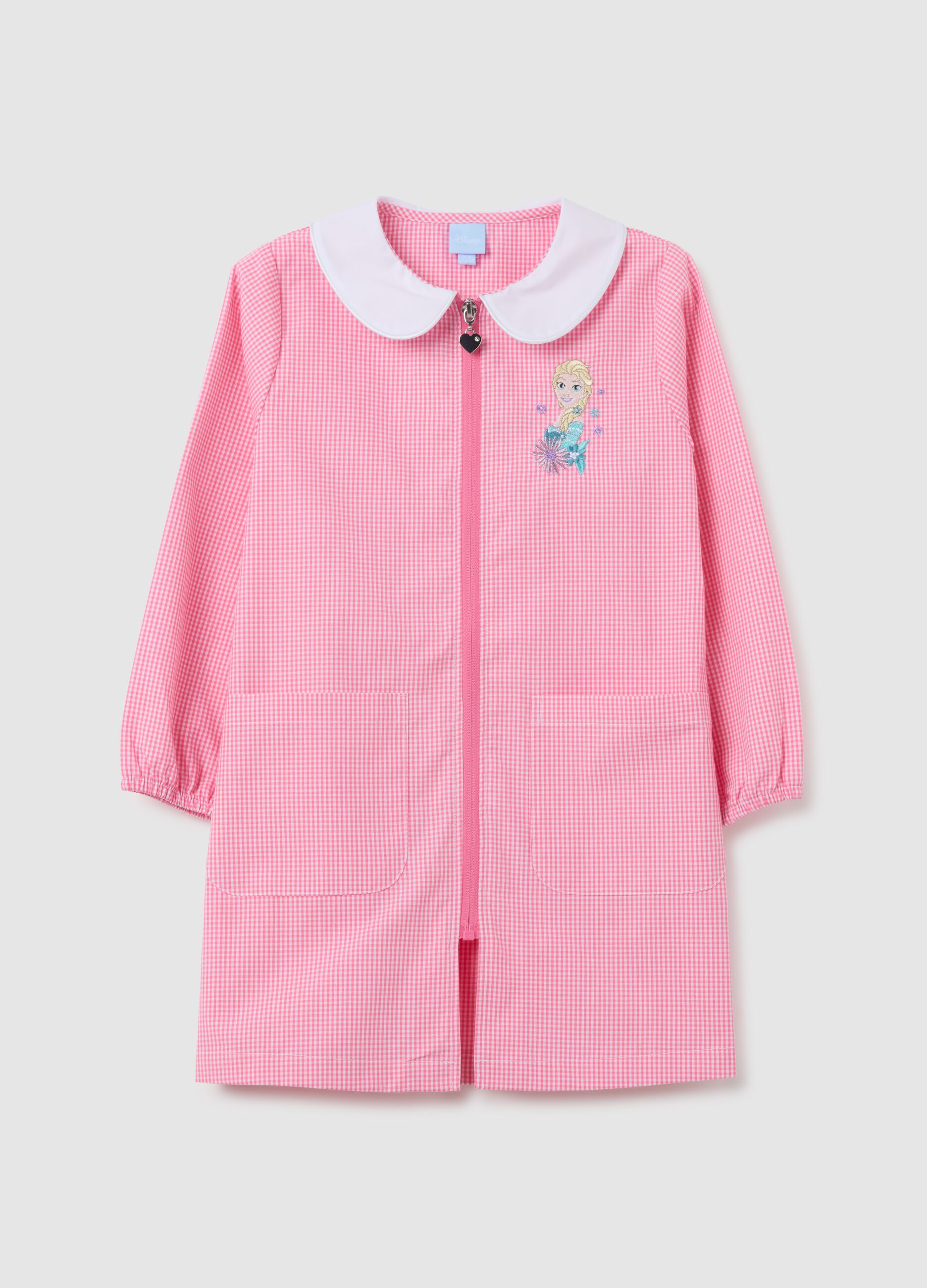 Girls' multicolour cotton blend school apron with collar