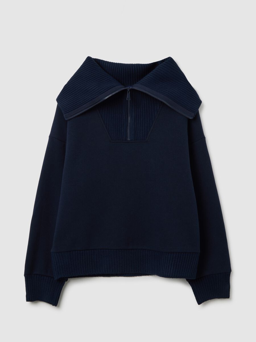 Blue sweatshirt with zipped collar_0