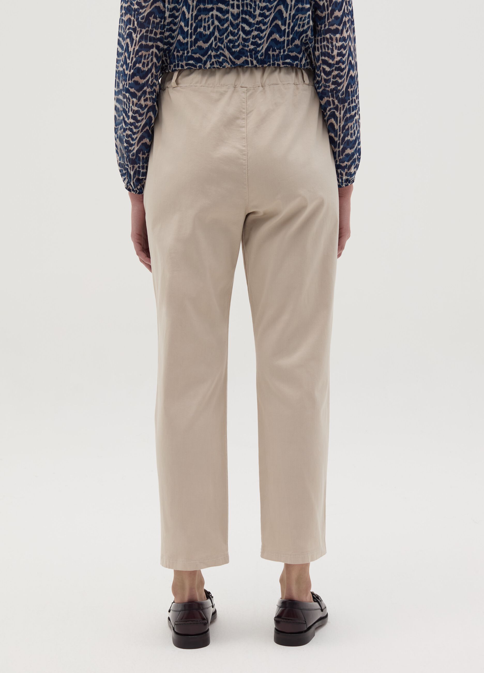Stretch cotton trousers with drawstring