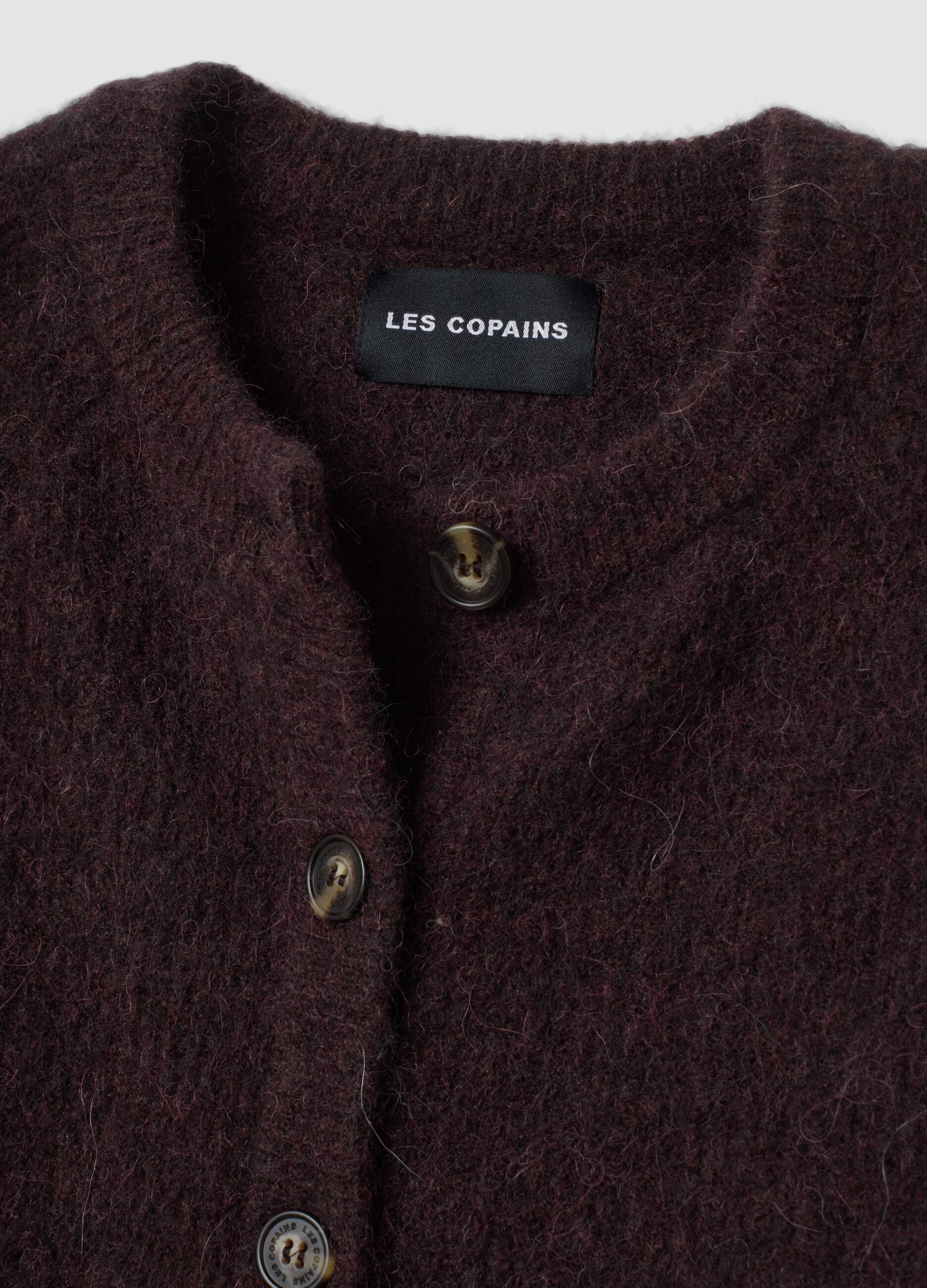 Purple alpaca-blend stretch wool crew-neck cardigan