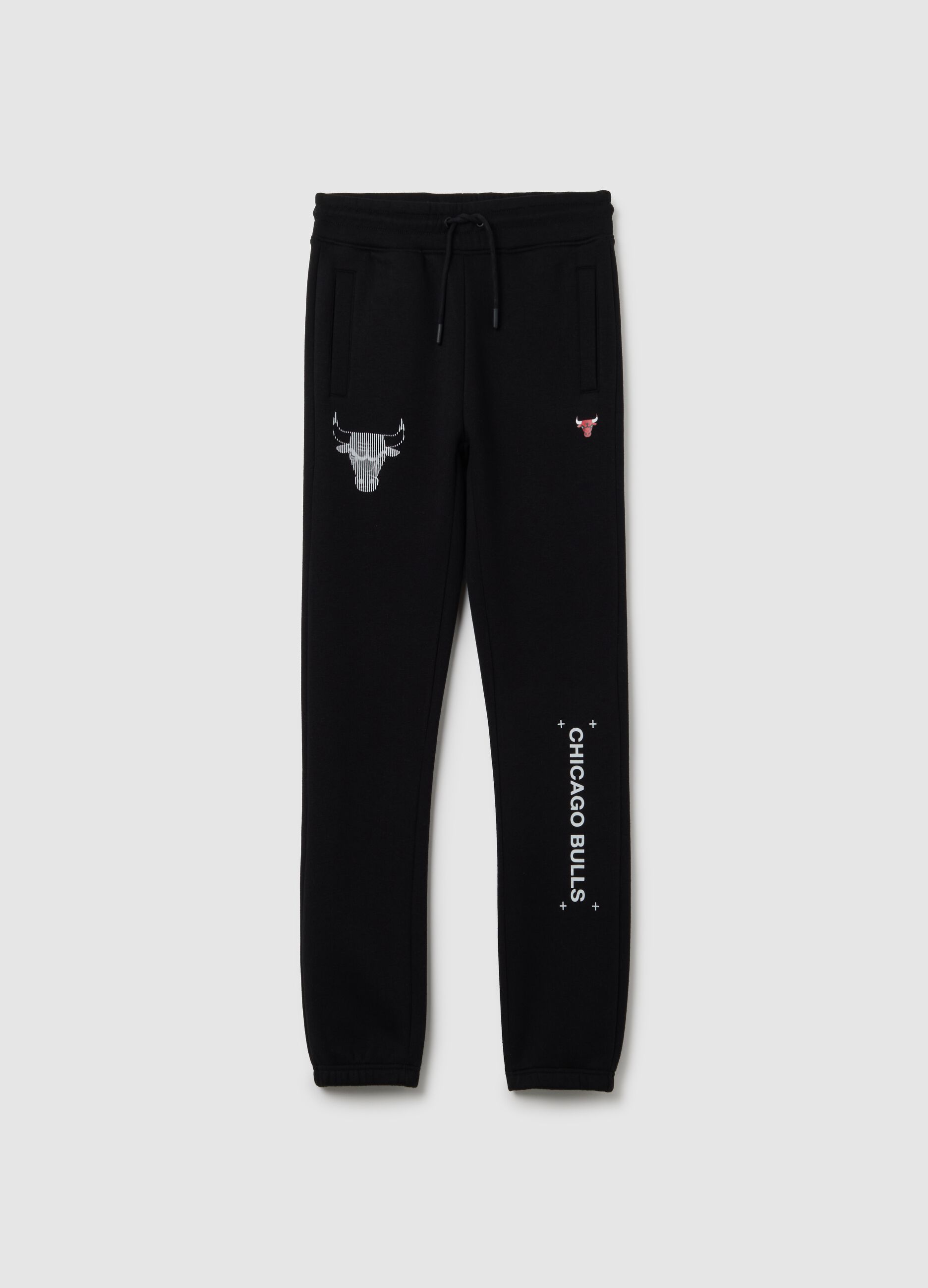 Children's Black Cotton Blend Jogger Trousers Regular Fit Chicago Bulls