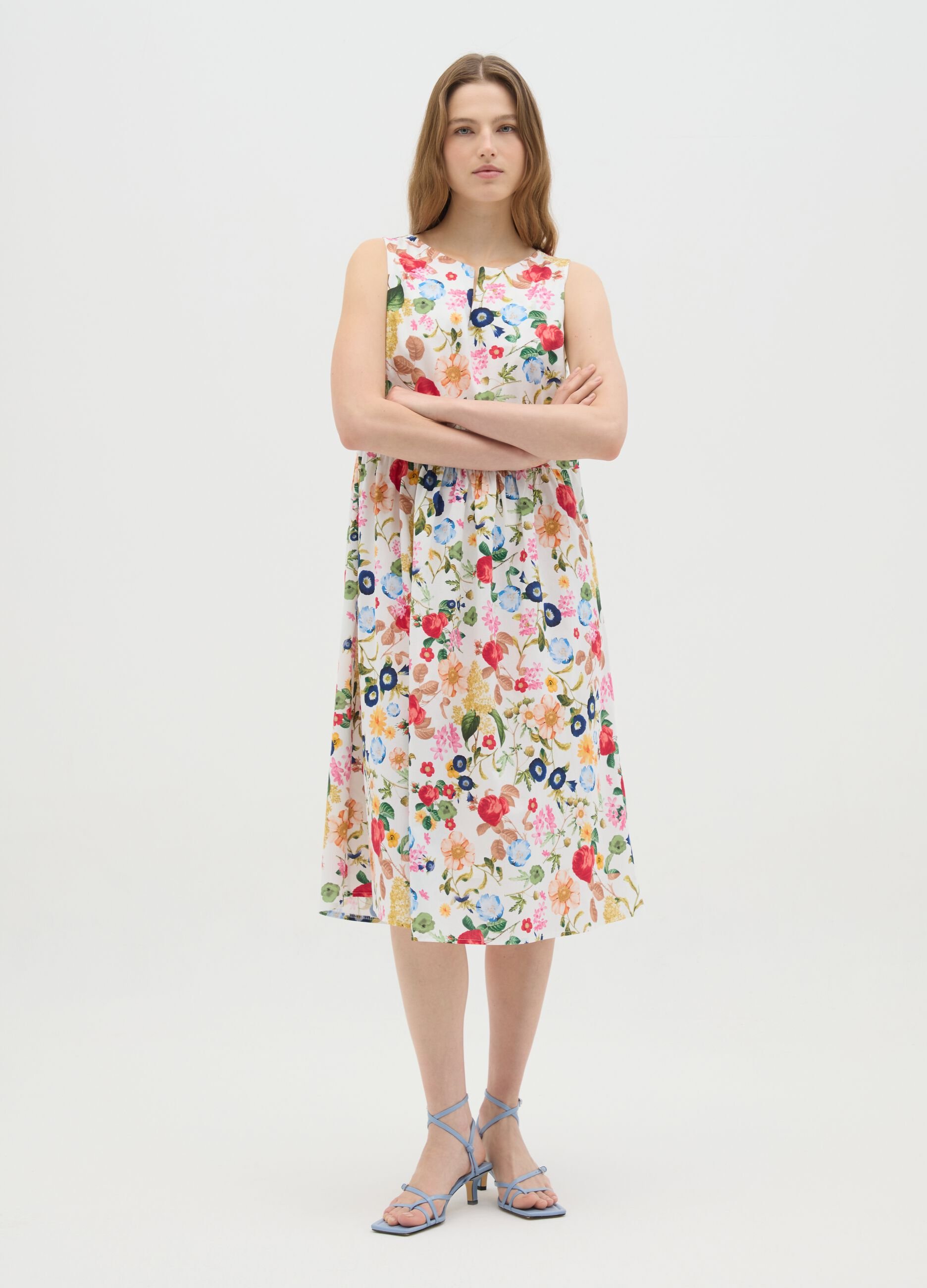 Women's multicolour stretch cotton midi dress