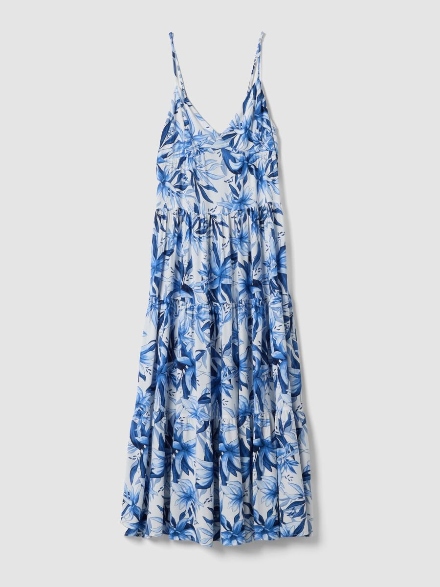 Blue and white pure viscose maxi dress with floral print_0