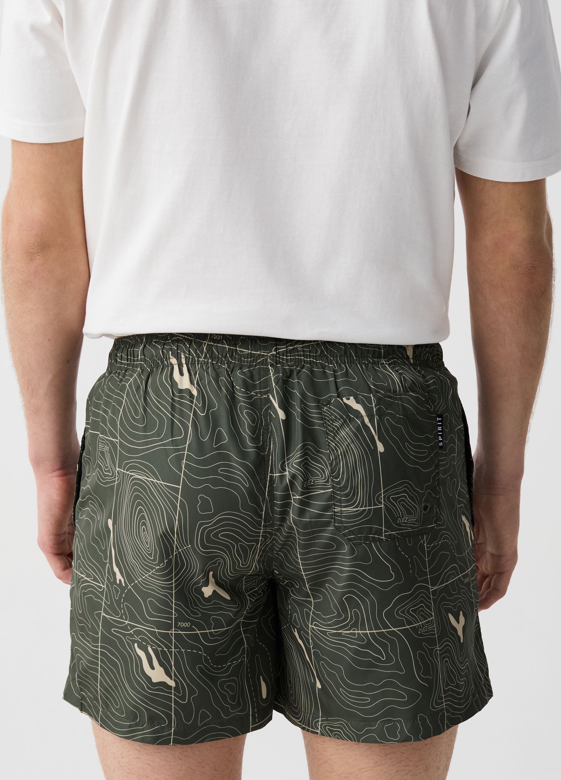 Cotton swimming shorts with patterned drawstring
