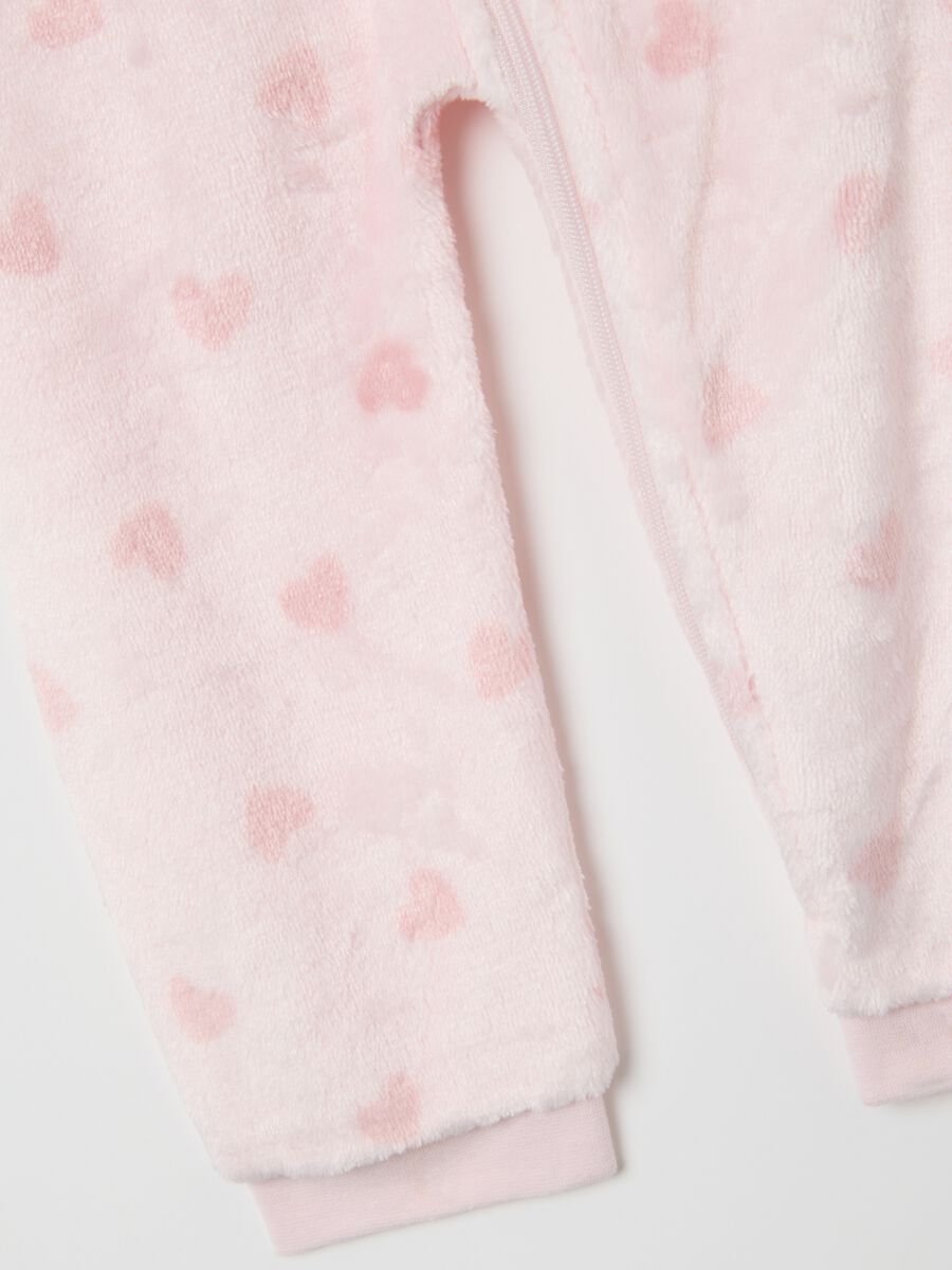 Pink fleece babygrow with hearts_3