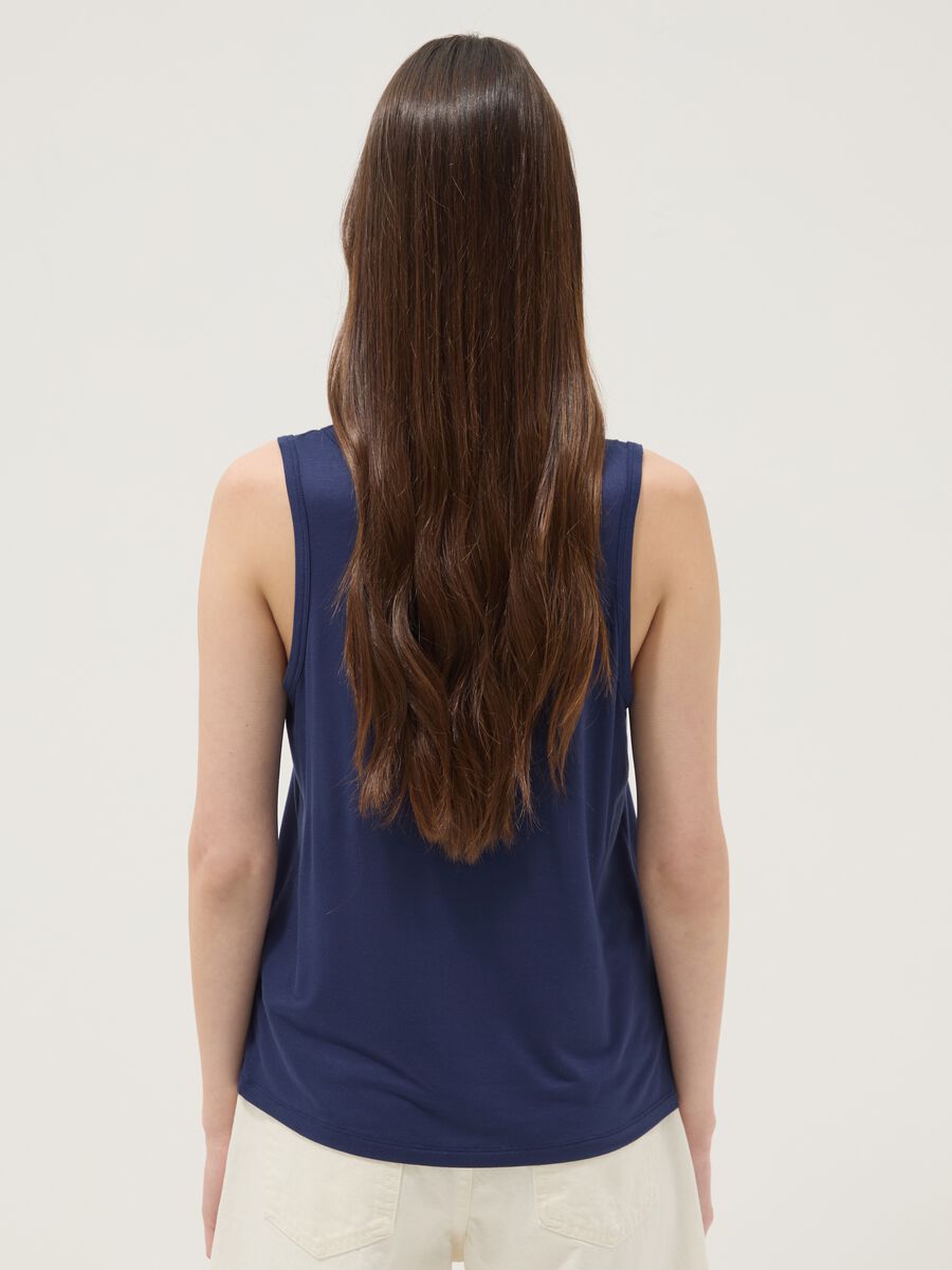 Blue stretch viscose vest top_3