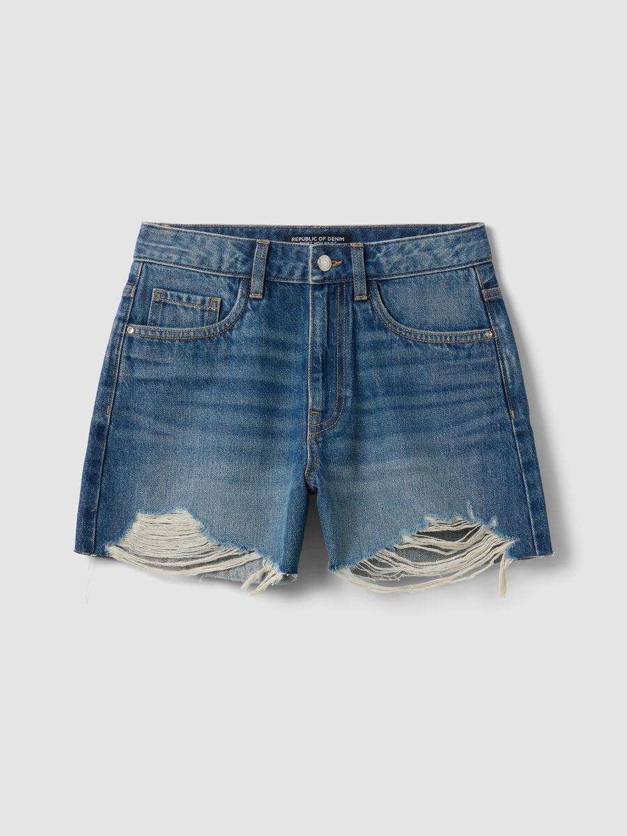 Blue pure cotton denim shorts with rips_4