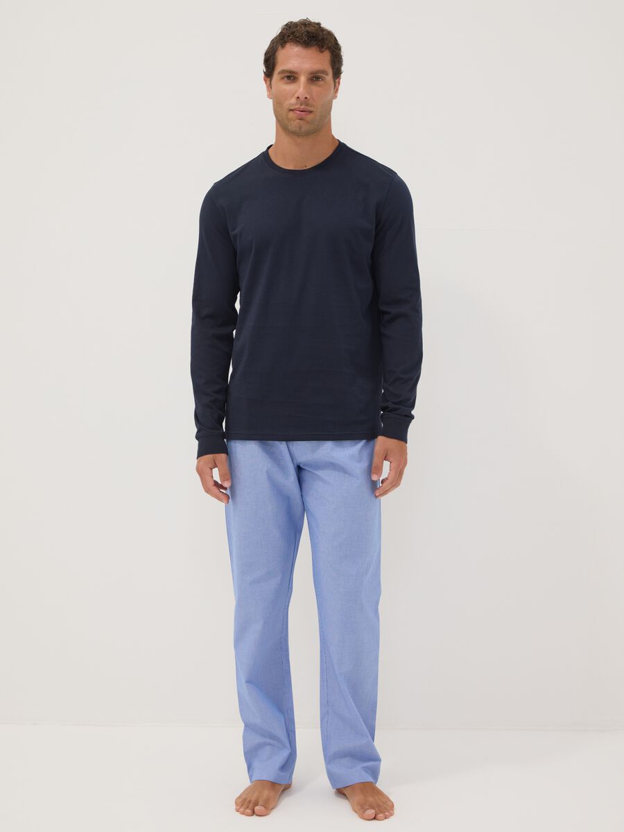 Pigiama marrone in puro cotone organico a righe regular fit_0