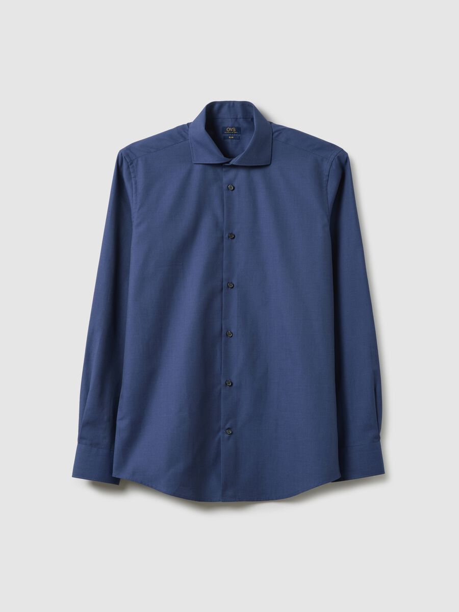 Blue shirt with French collar in pure cotton slim fit_4