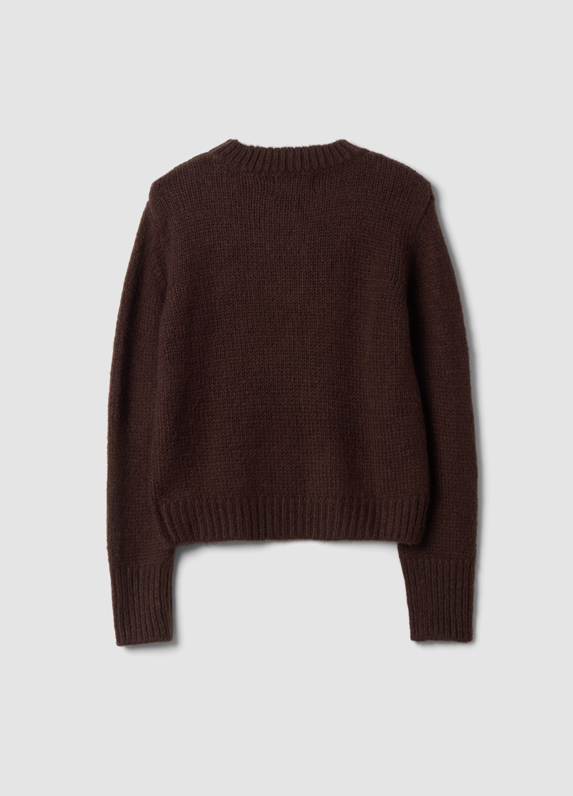 Brown crew-neck cable-knit wool-blend jumper, regular fit
