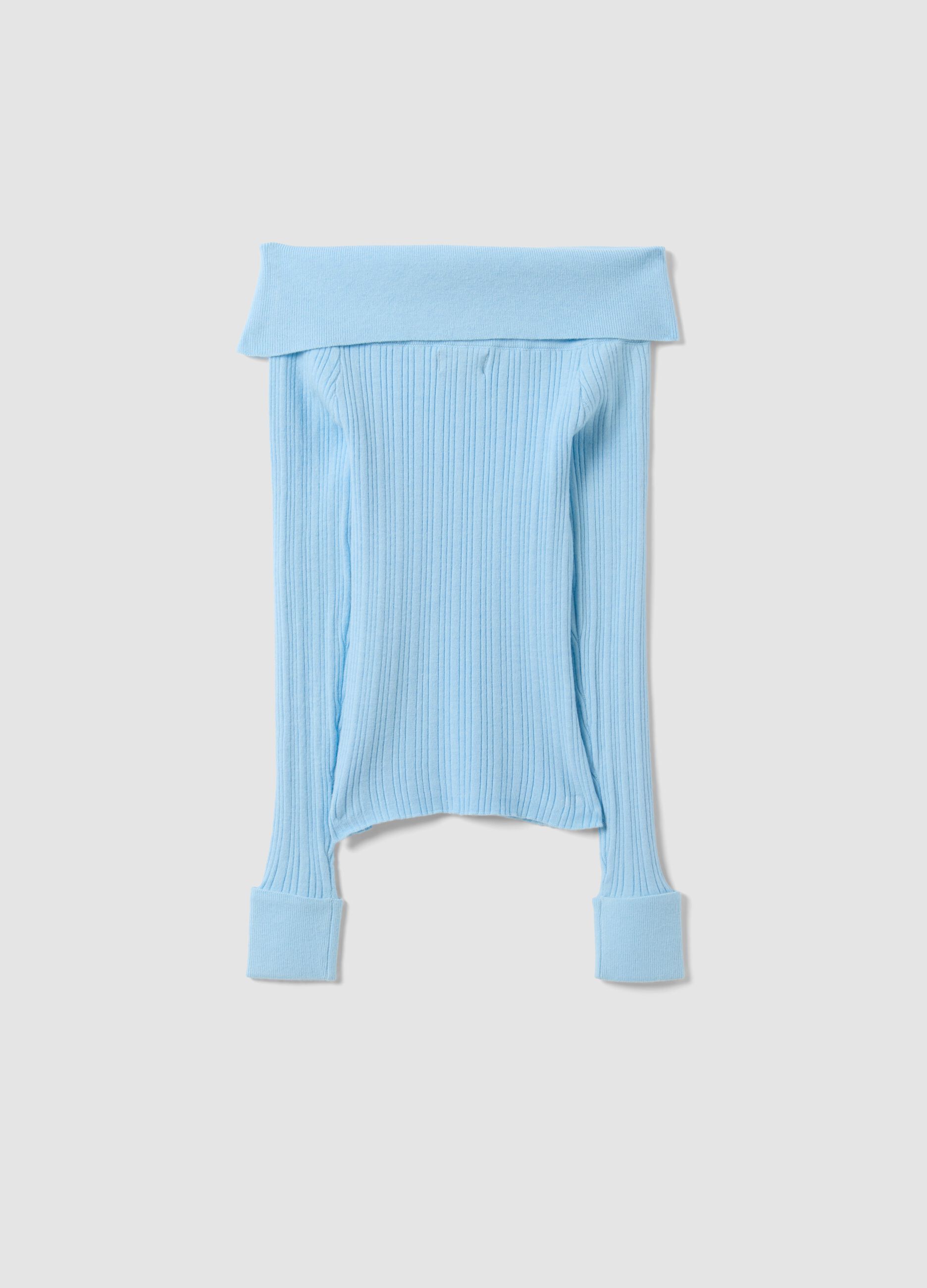 Blue viscose-blend fitted boat-neck top for girls