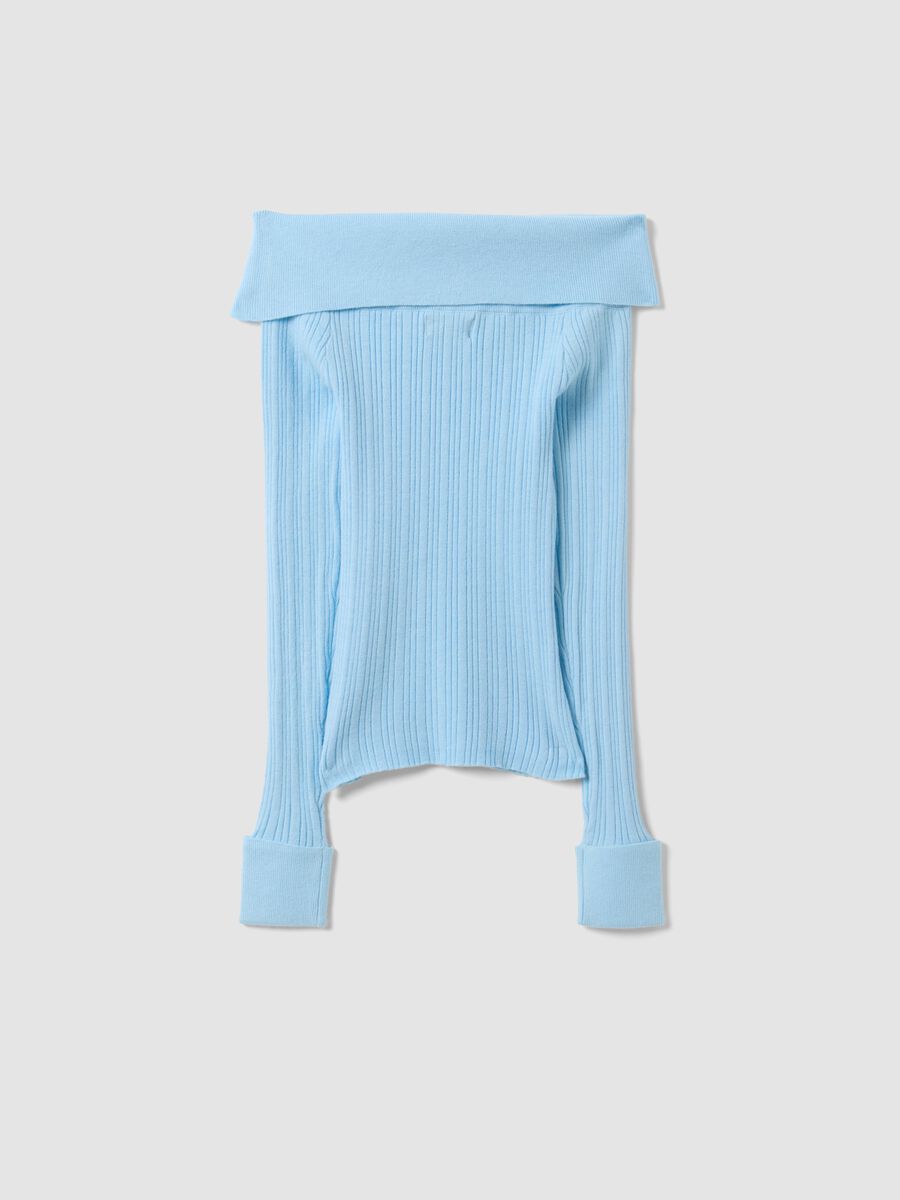 Maglia azzurra in misto viscosa con scollo a barchetta fitted per ragazza_5