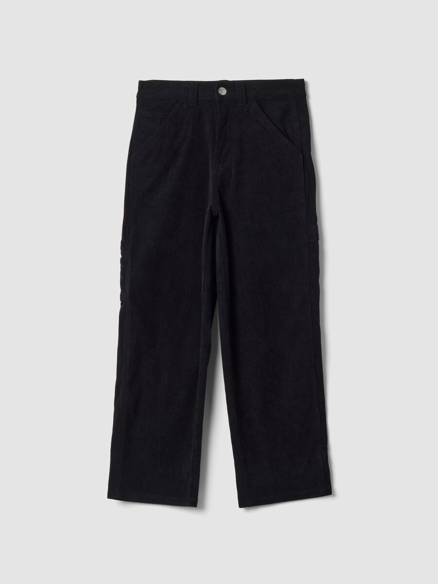 Pantaloni carpenter neri a coste over fit_0