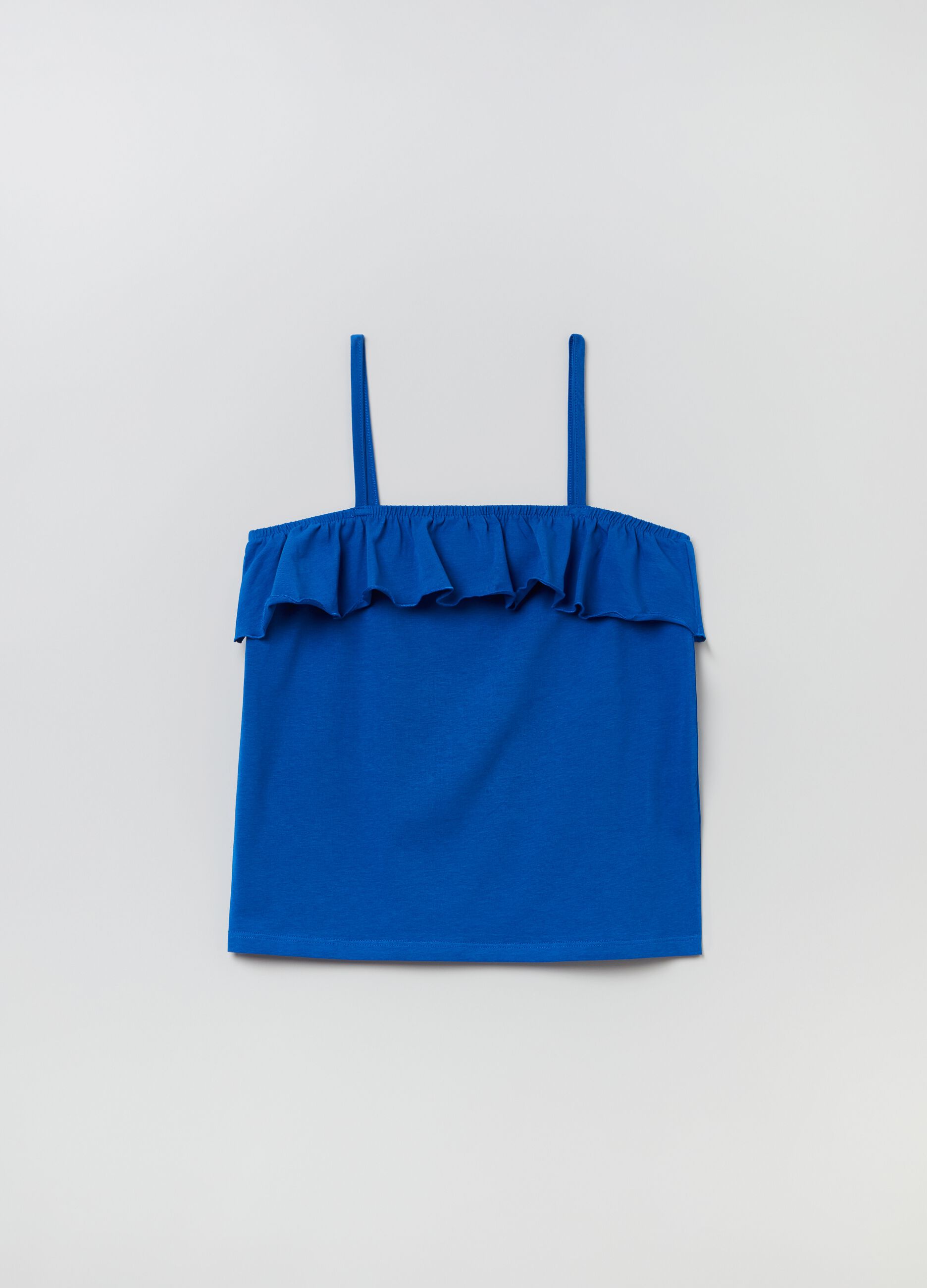 Tank top in cotone stretch con volant _0
