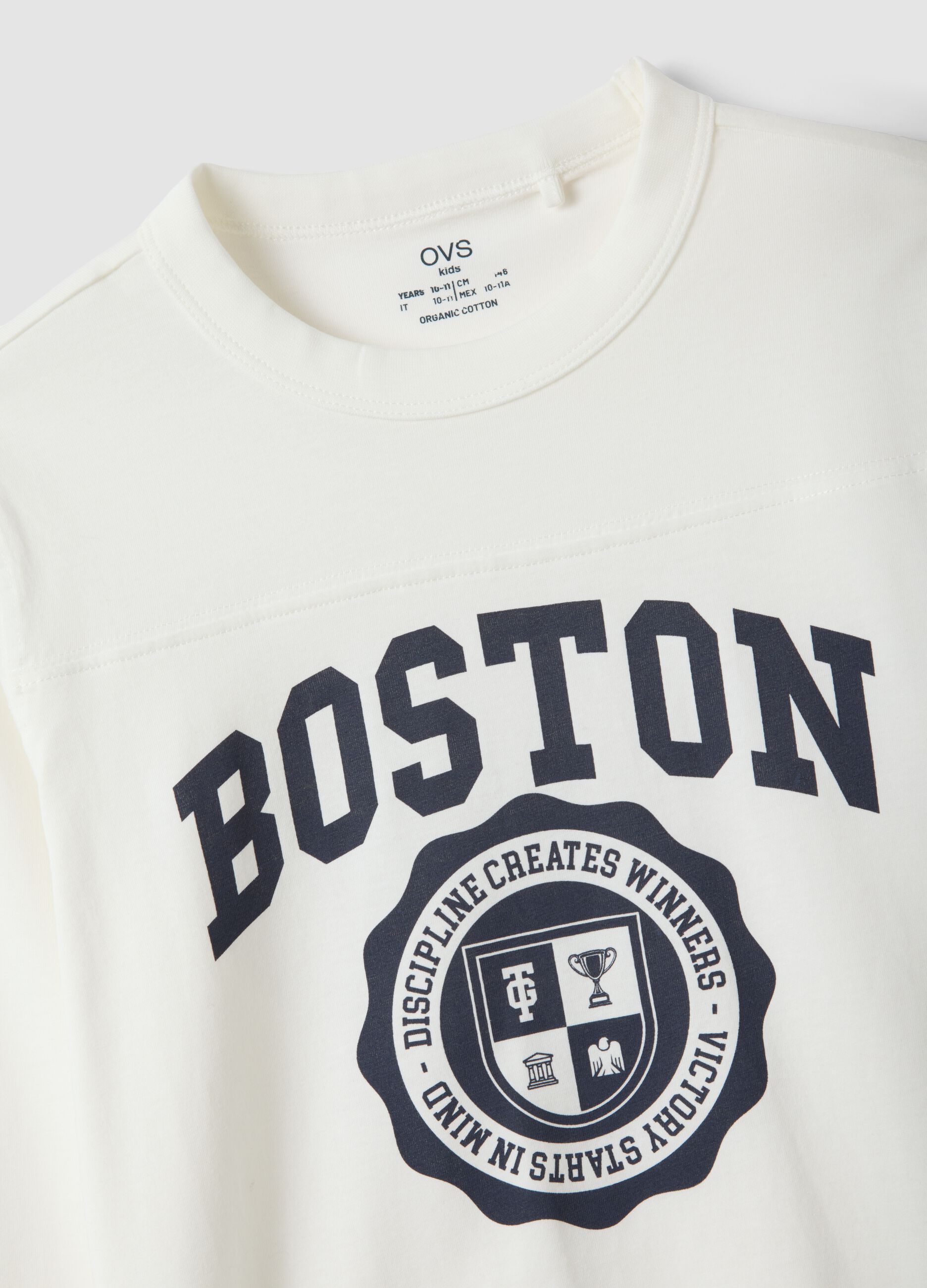 White pure organic cotton T-shirt with varsity print