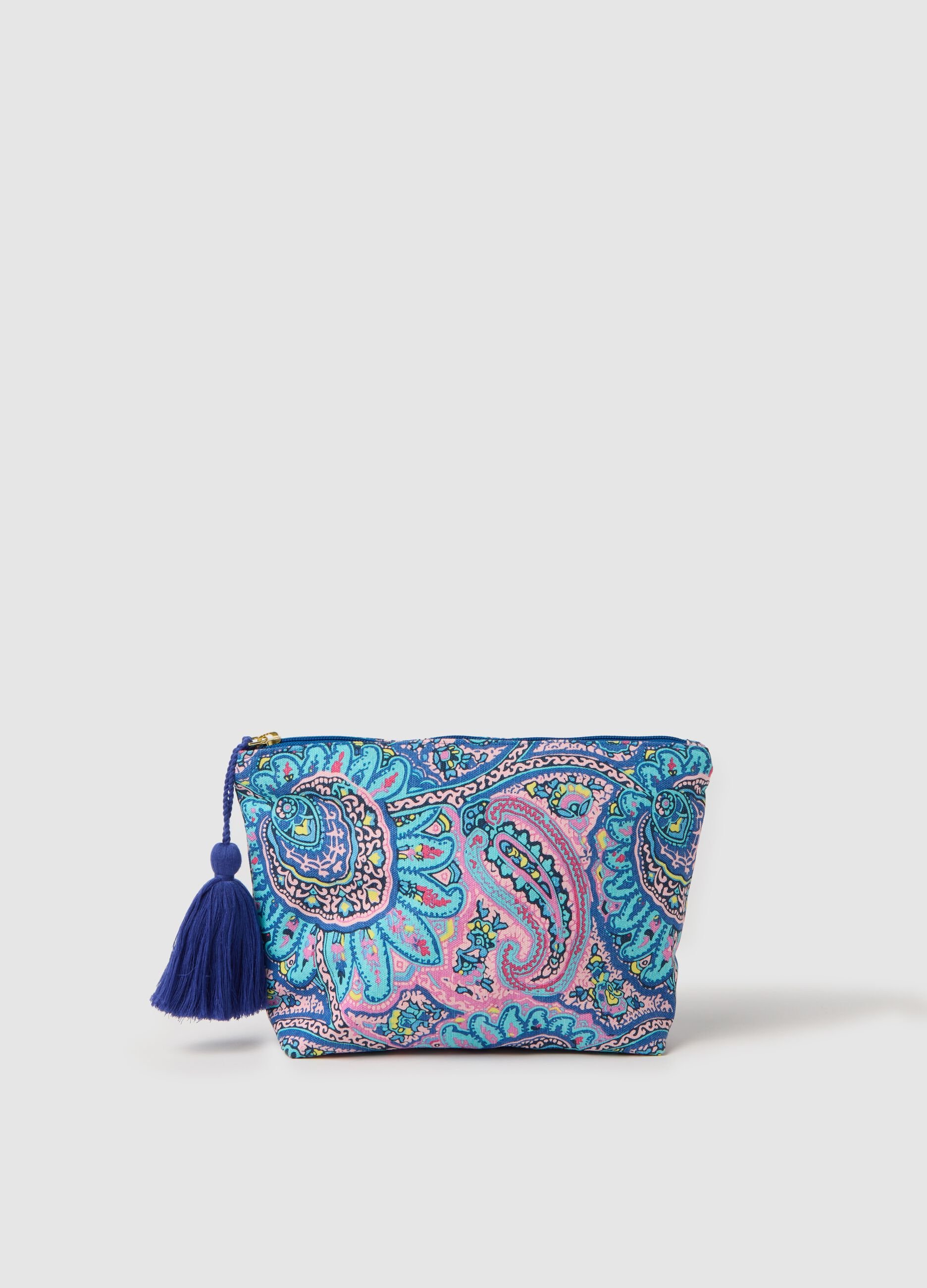 Clutch bag with tassel and paisley print