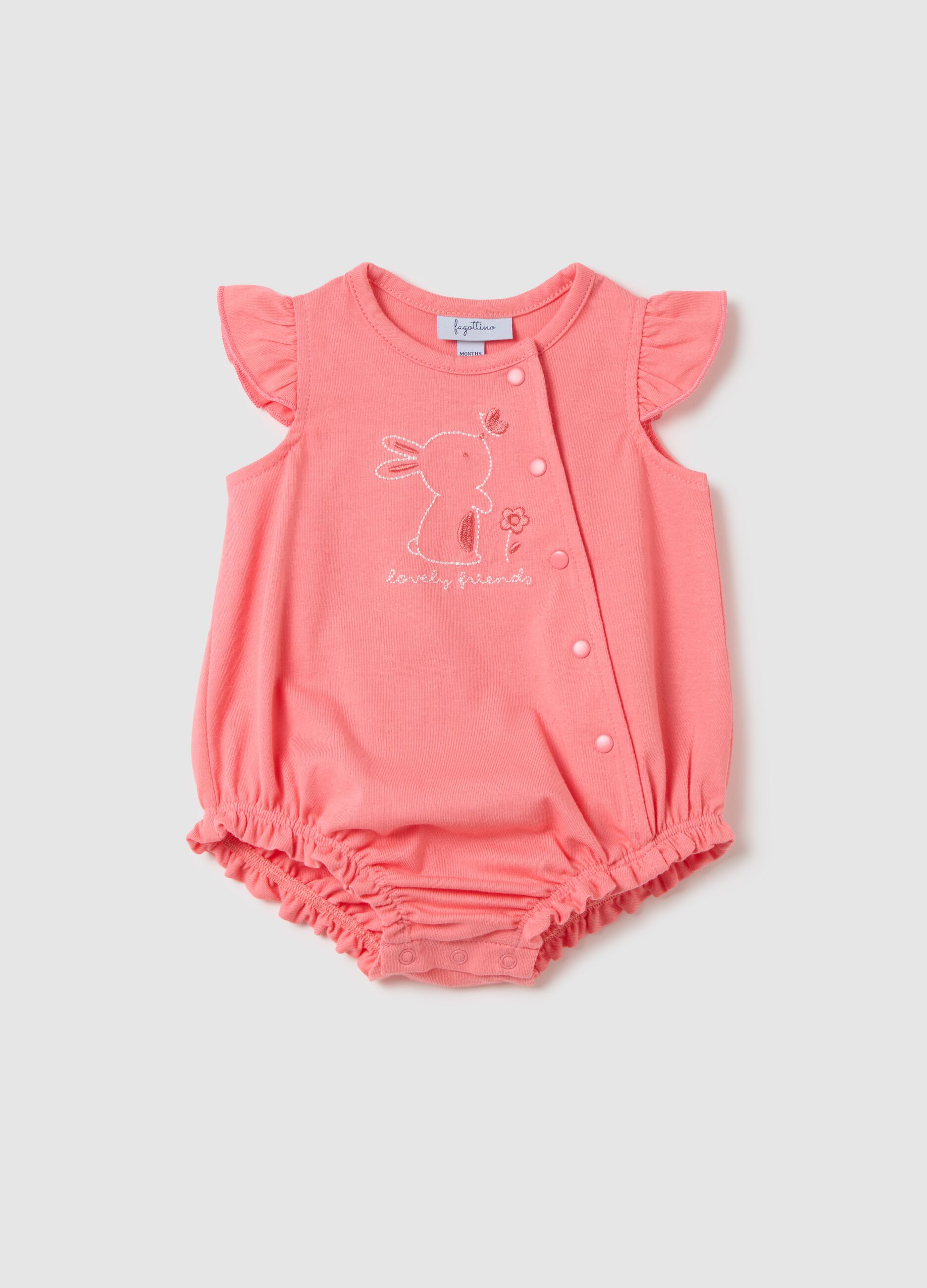 Tutina da neonata in puro cotone rosa con ricamo