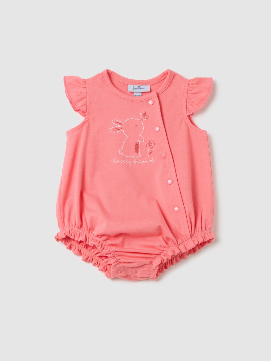 Baby Girl Cotton Romper in Pink with Embroidery_0