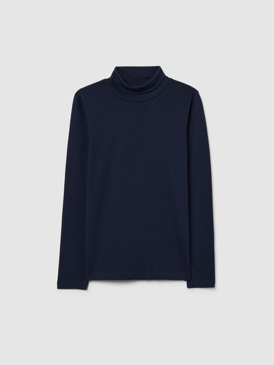 Maglia a collo alto da ragazzo in puro cotone blu regular fit_0
