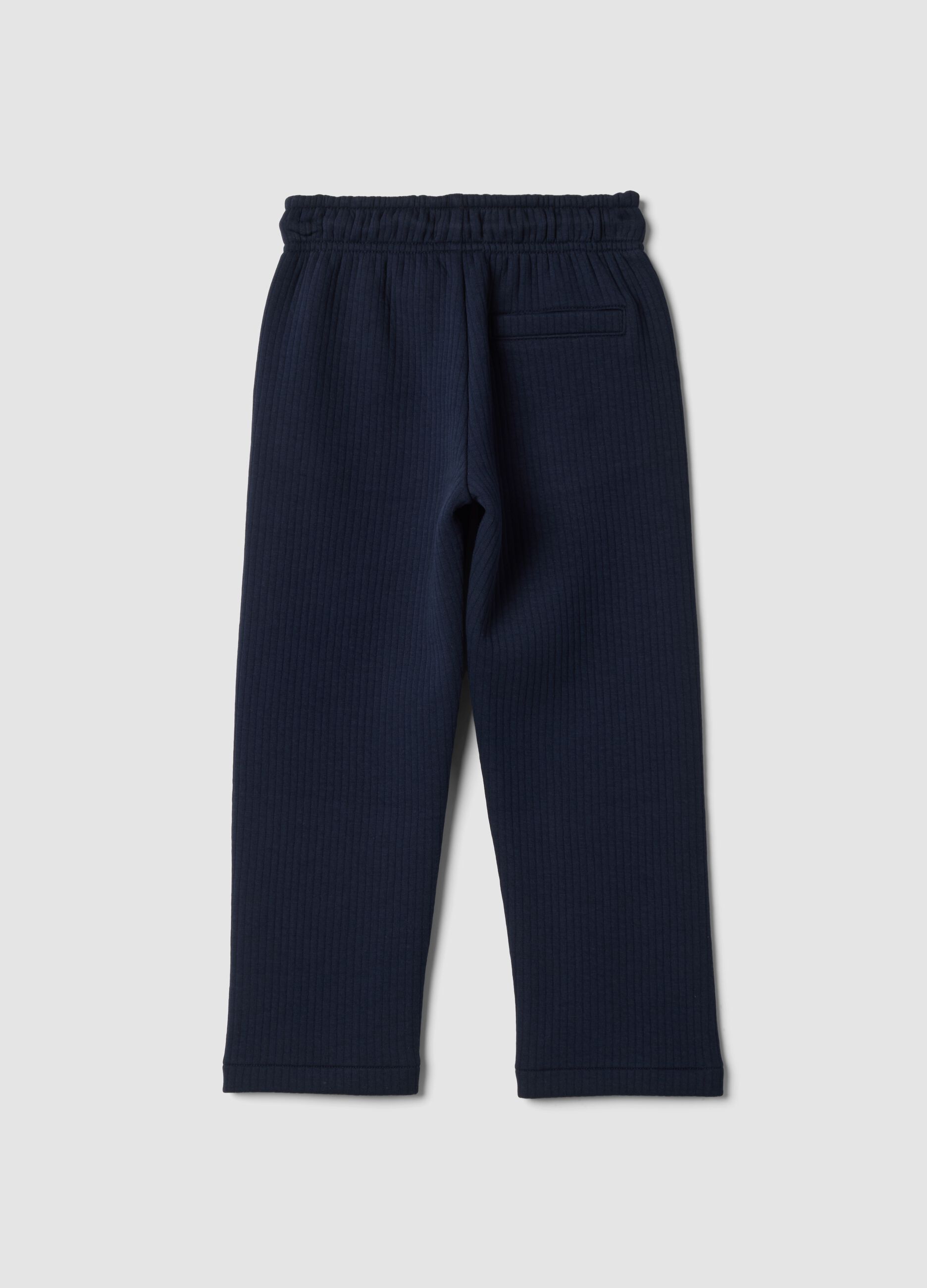 Blue ribbed cotton-blend trousers