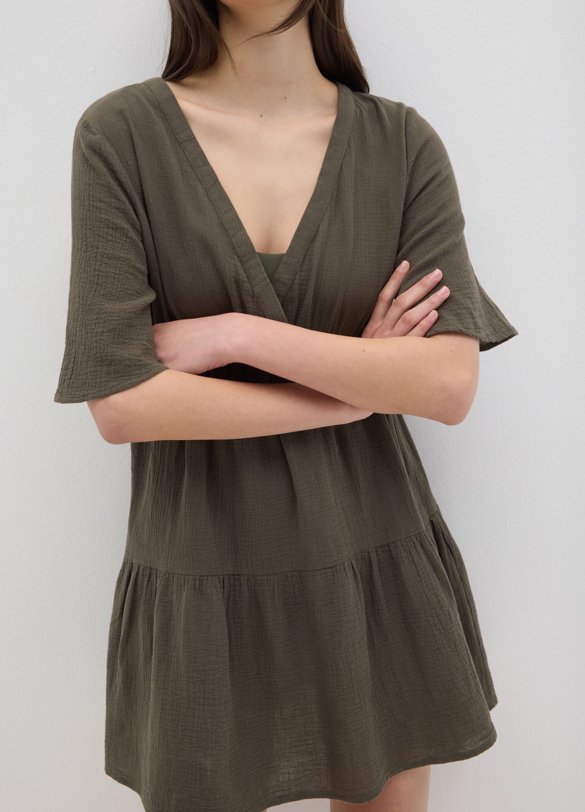 Copricostume da donna in puro cotone verde corto