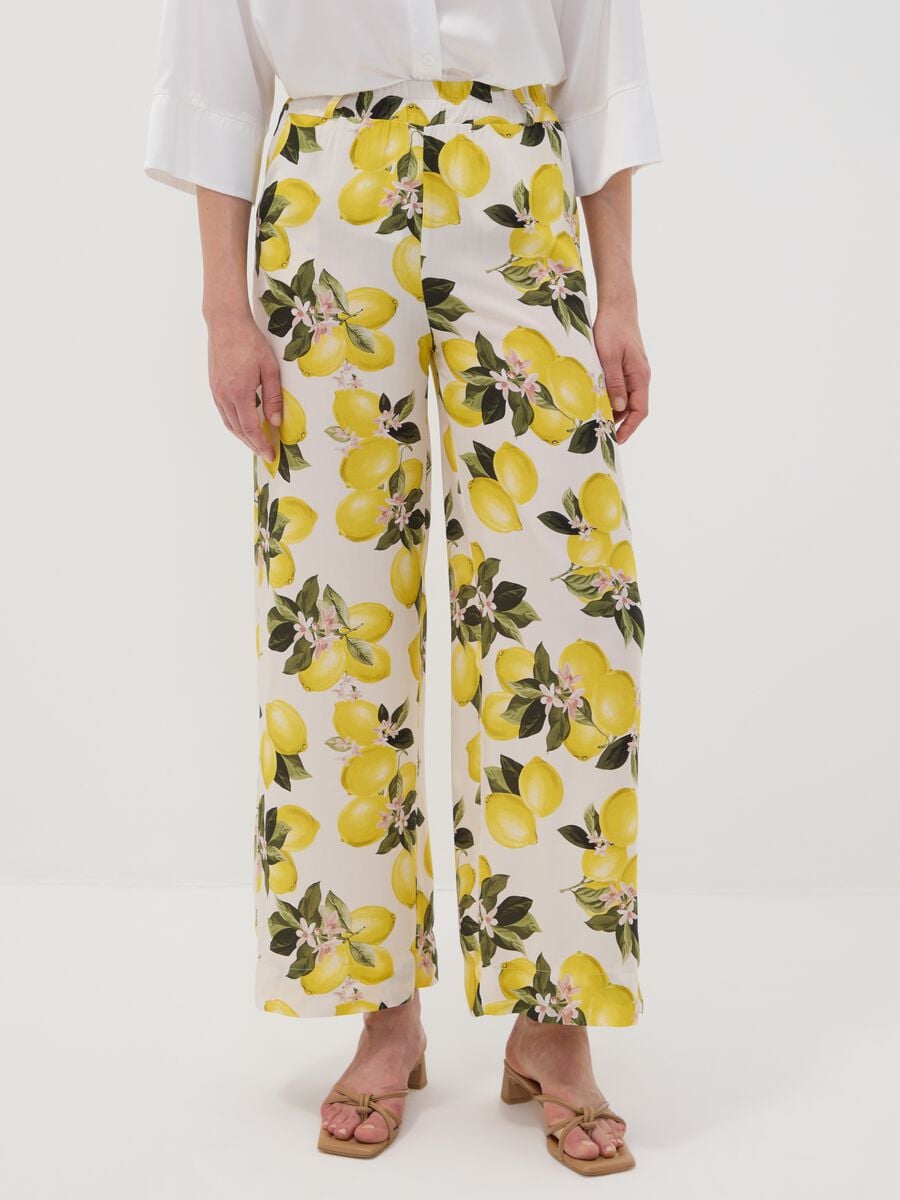 White pure viscose trousers with lemon print, regular fit_1
