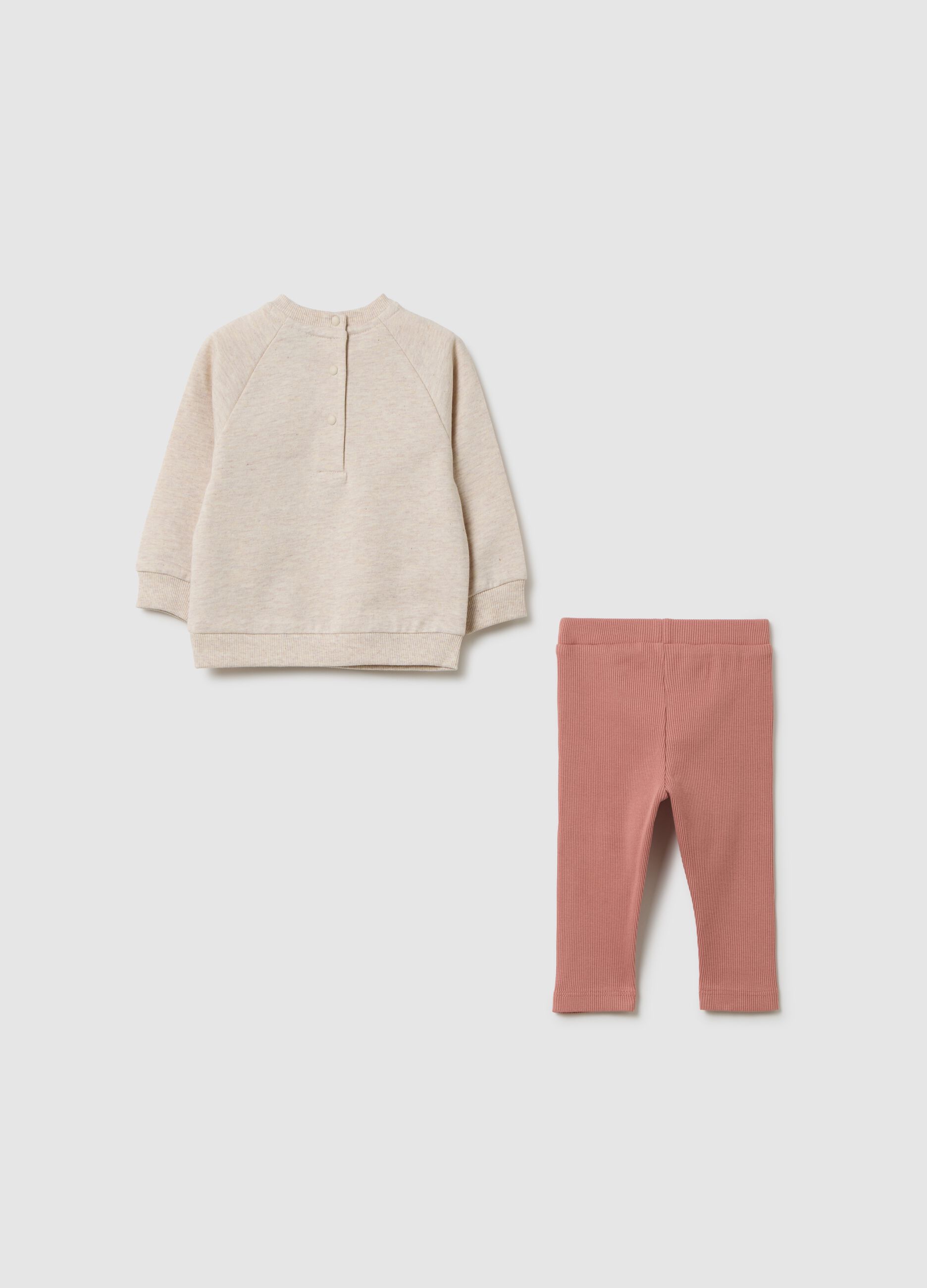 Girls' beige and pink pure cotton top and trousers set