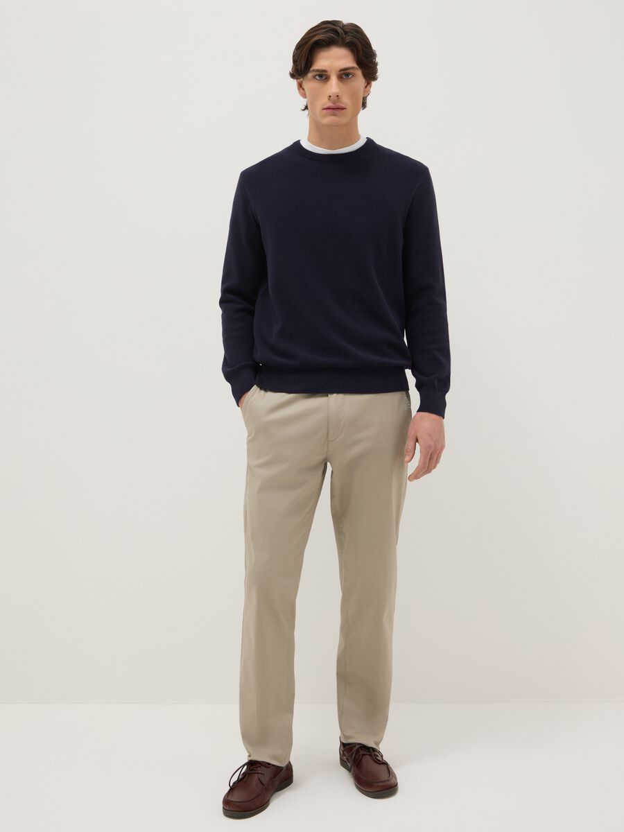 Blue crew neck jumper in pure cotton regular fit_1