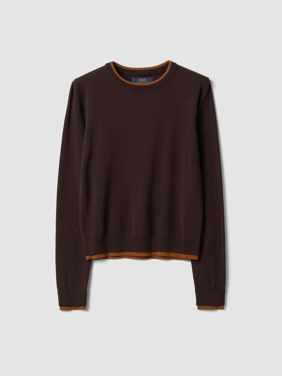 Maglia marrone in misto viscosa a maniche lunghe_4