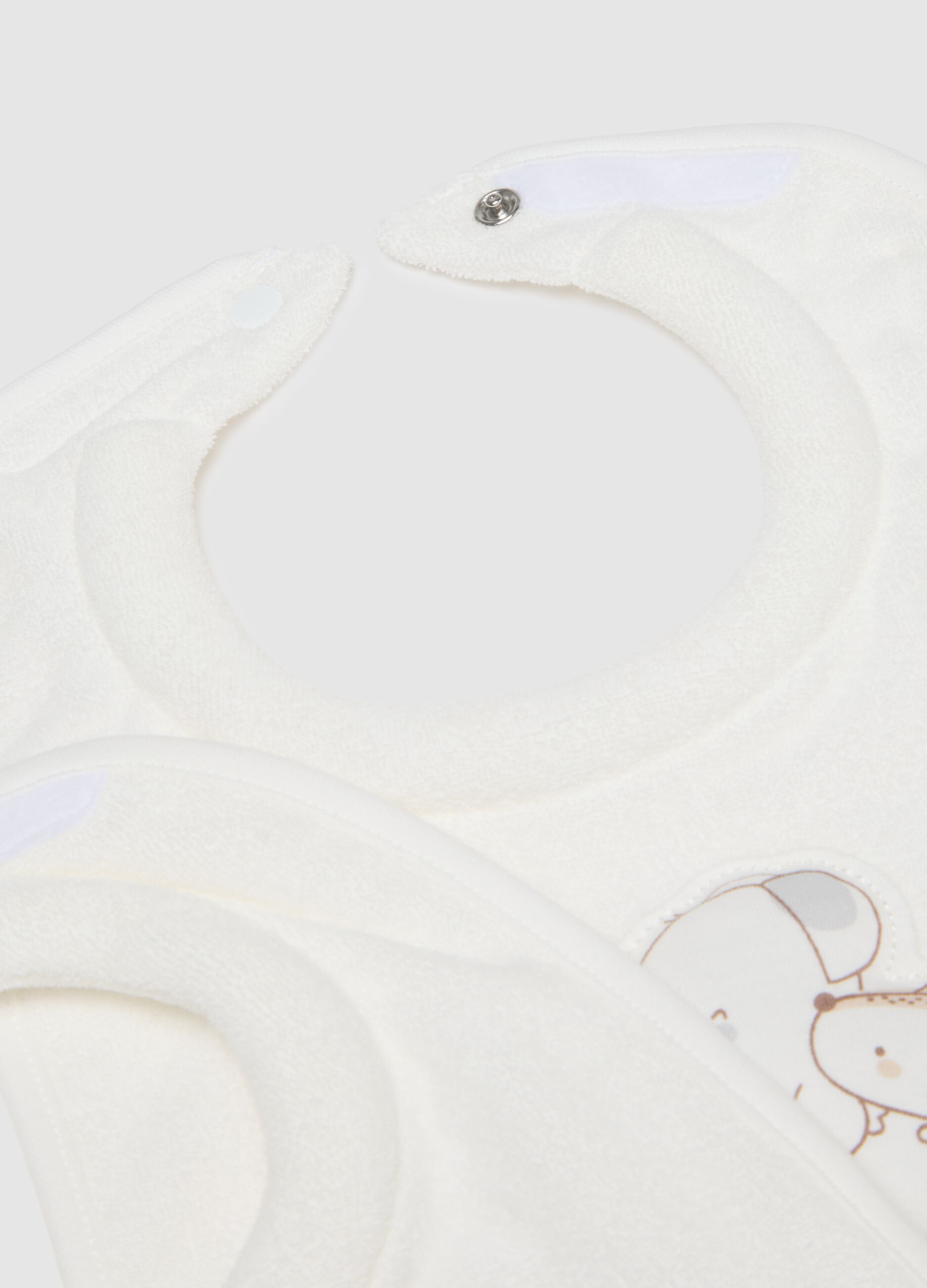 Baby bib bipack in pure white cotton with print
