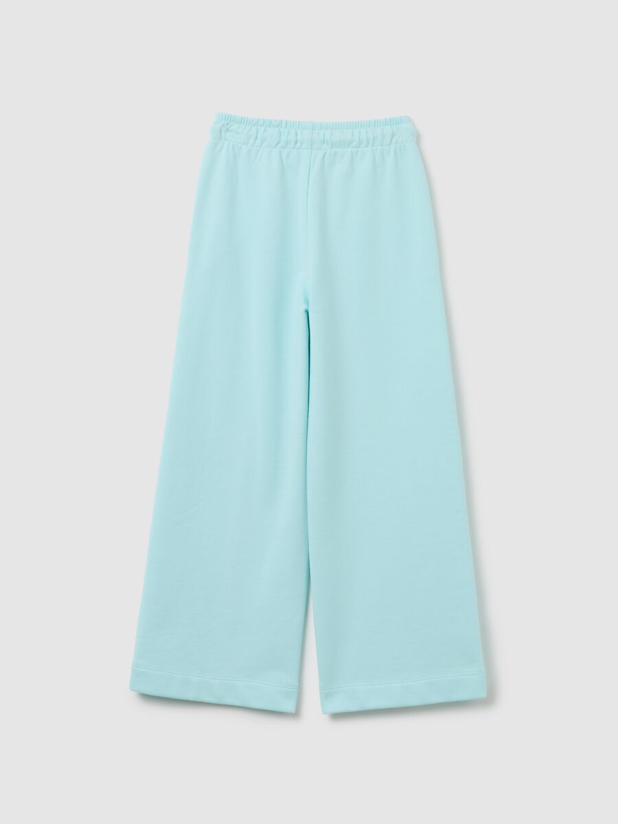 Sky blue wide leg jogger trousers for girls in pure cotton_1