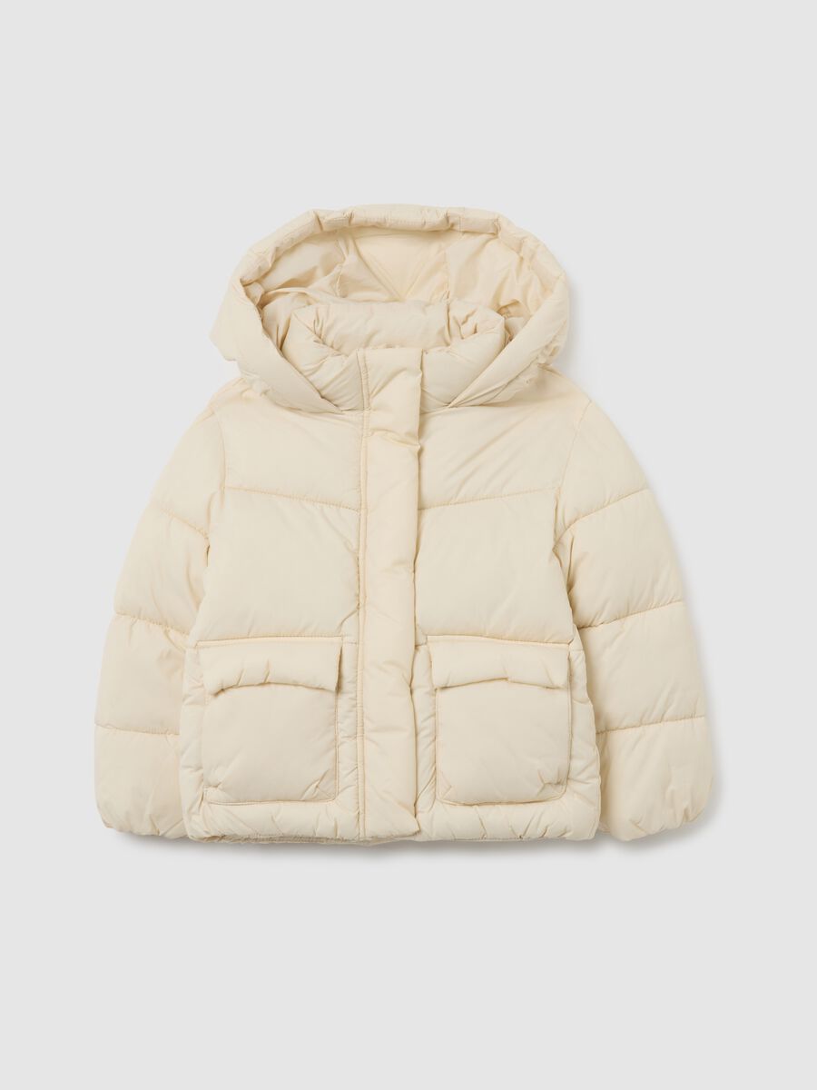 Piumino The Iconic Puffer bianco panna  da bambina con cappuccio_1