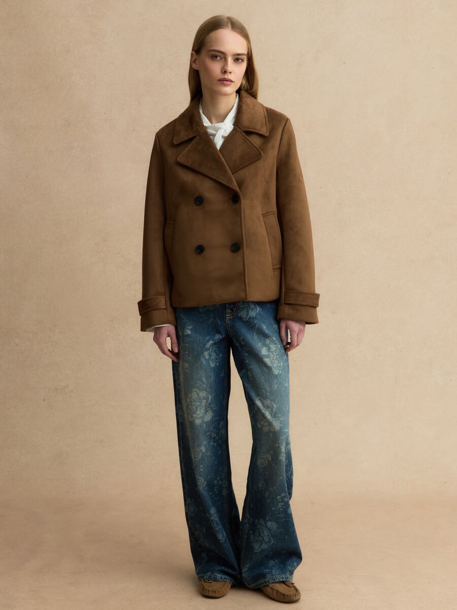 Peacoat doppiopetto marrone con tasche effetto camoscio regular fit_2