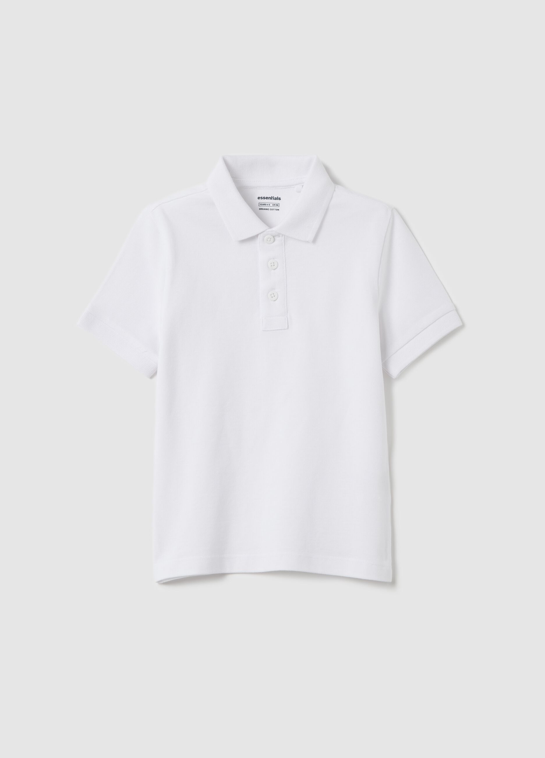 White polo shirt with short sleeves in organic cotton