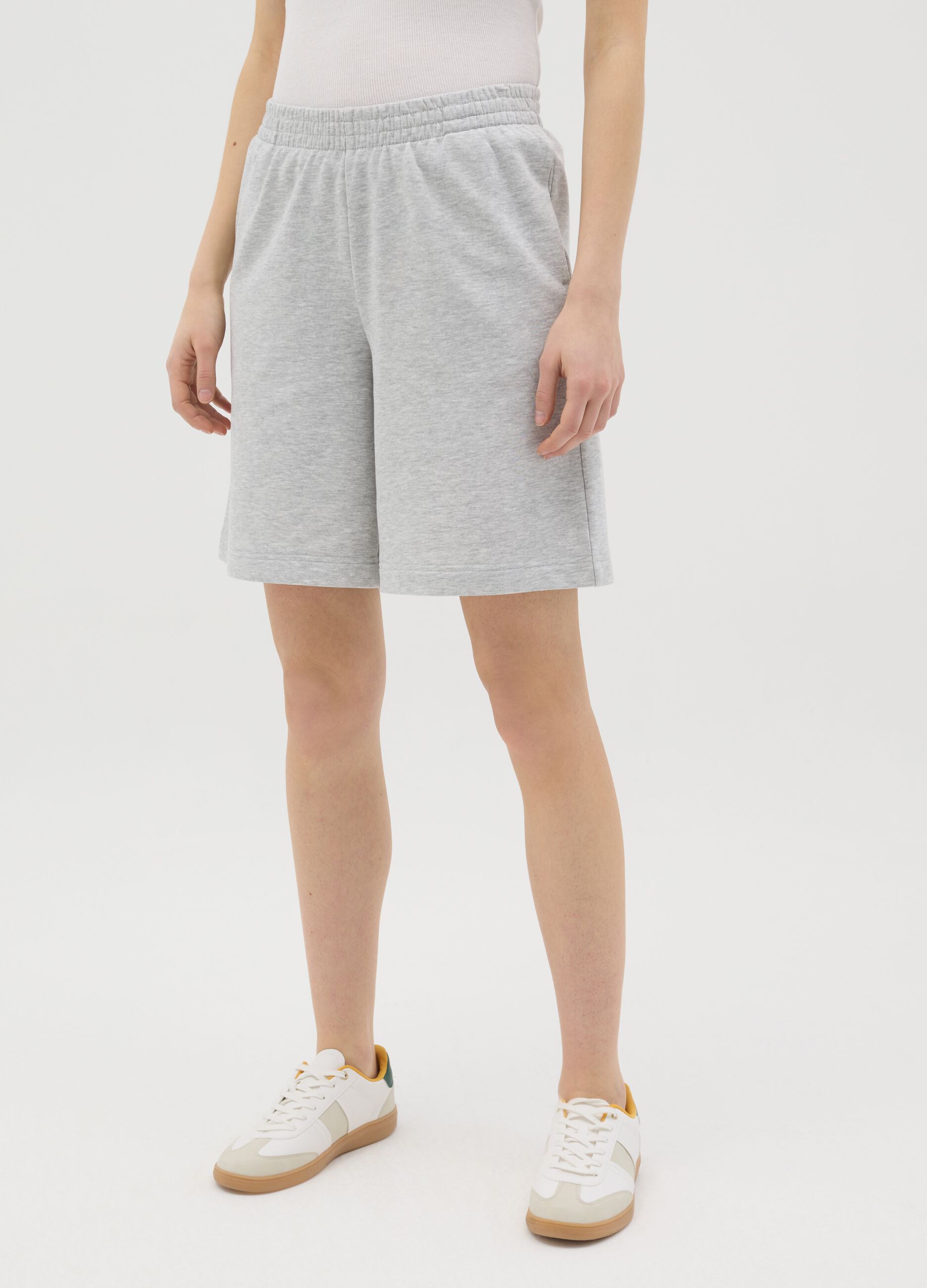 Bermuda in French Terry con vita elasticata grigio