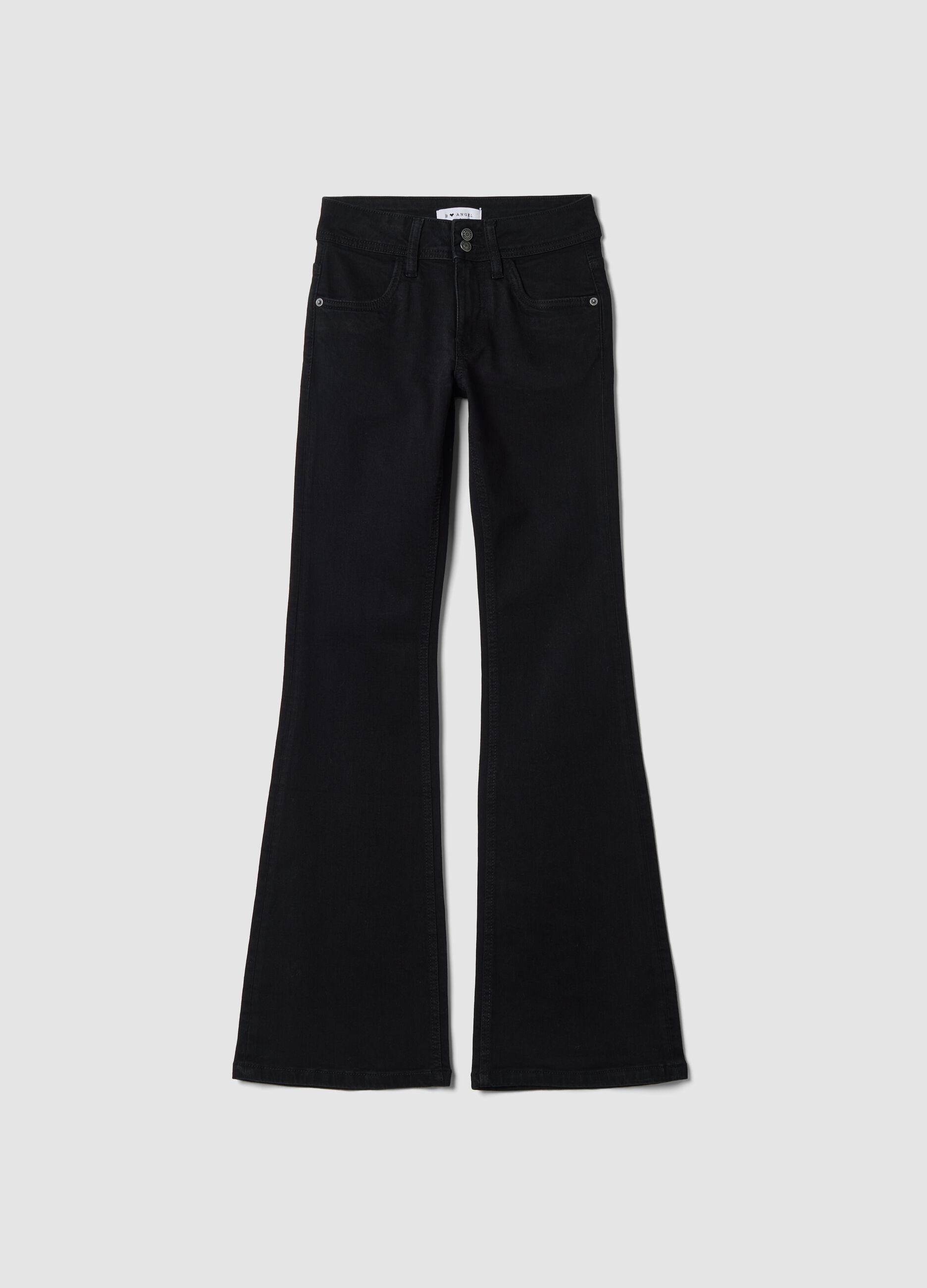Black flared stretch-cotton jeans