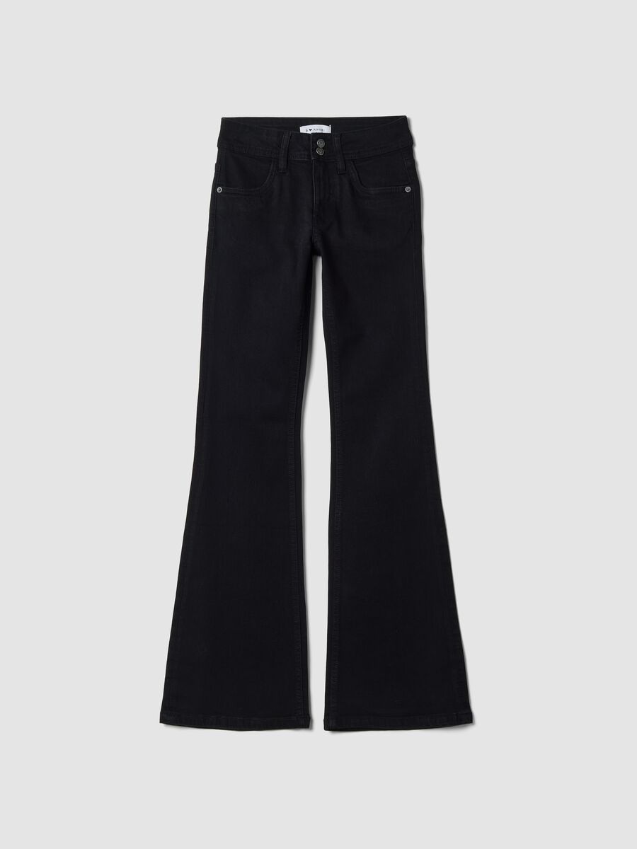 Jeans neri flare in cotone elasticizzato_0