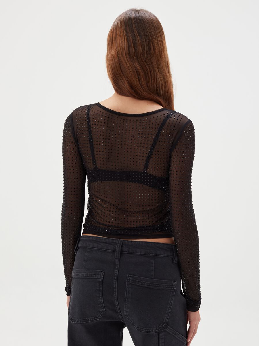 T-shirt in mesh con strass all-over_2
