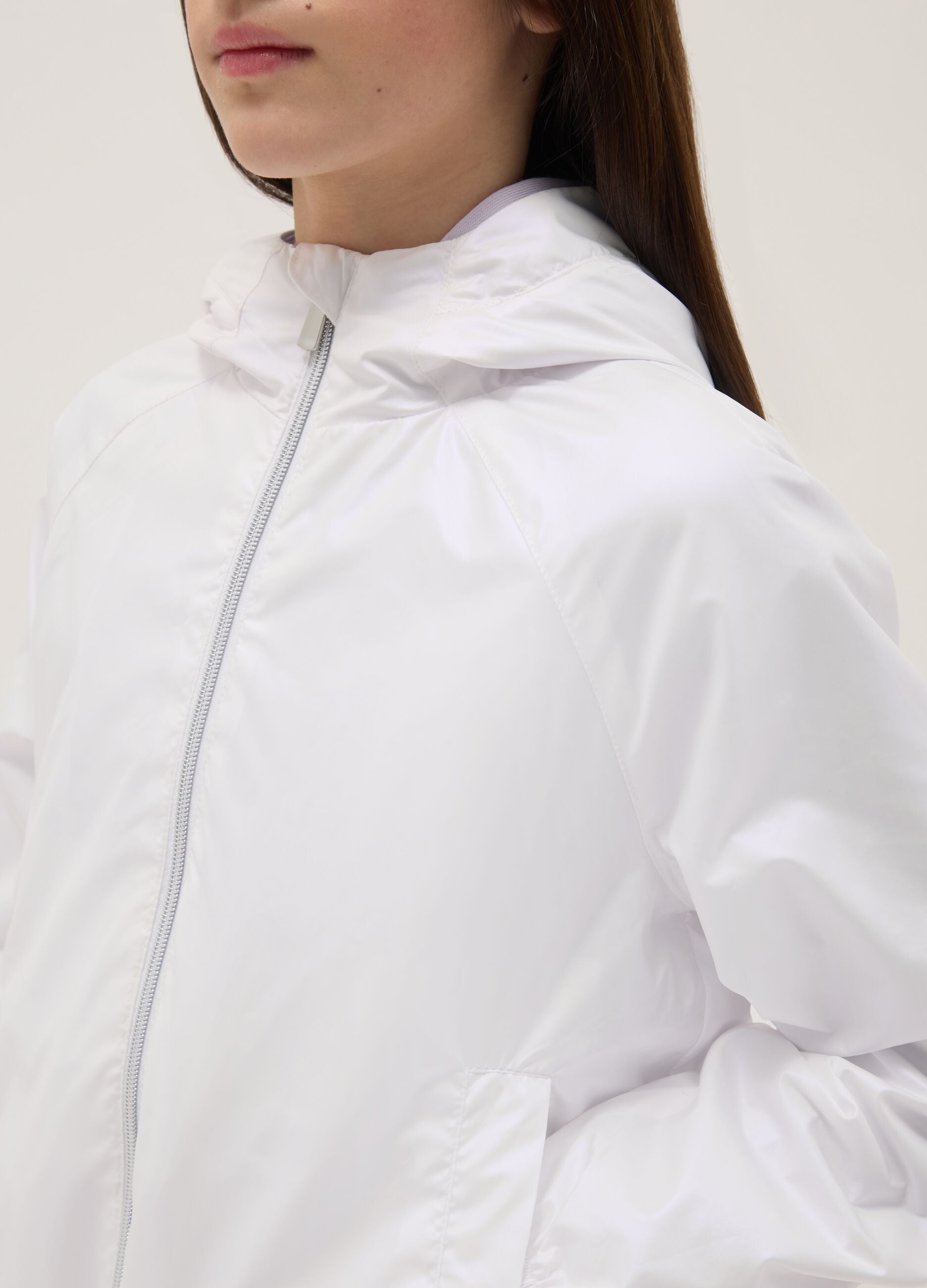 White Hooded Regular Fit Girls' Jacket