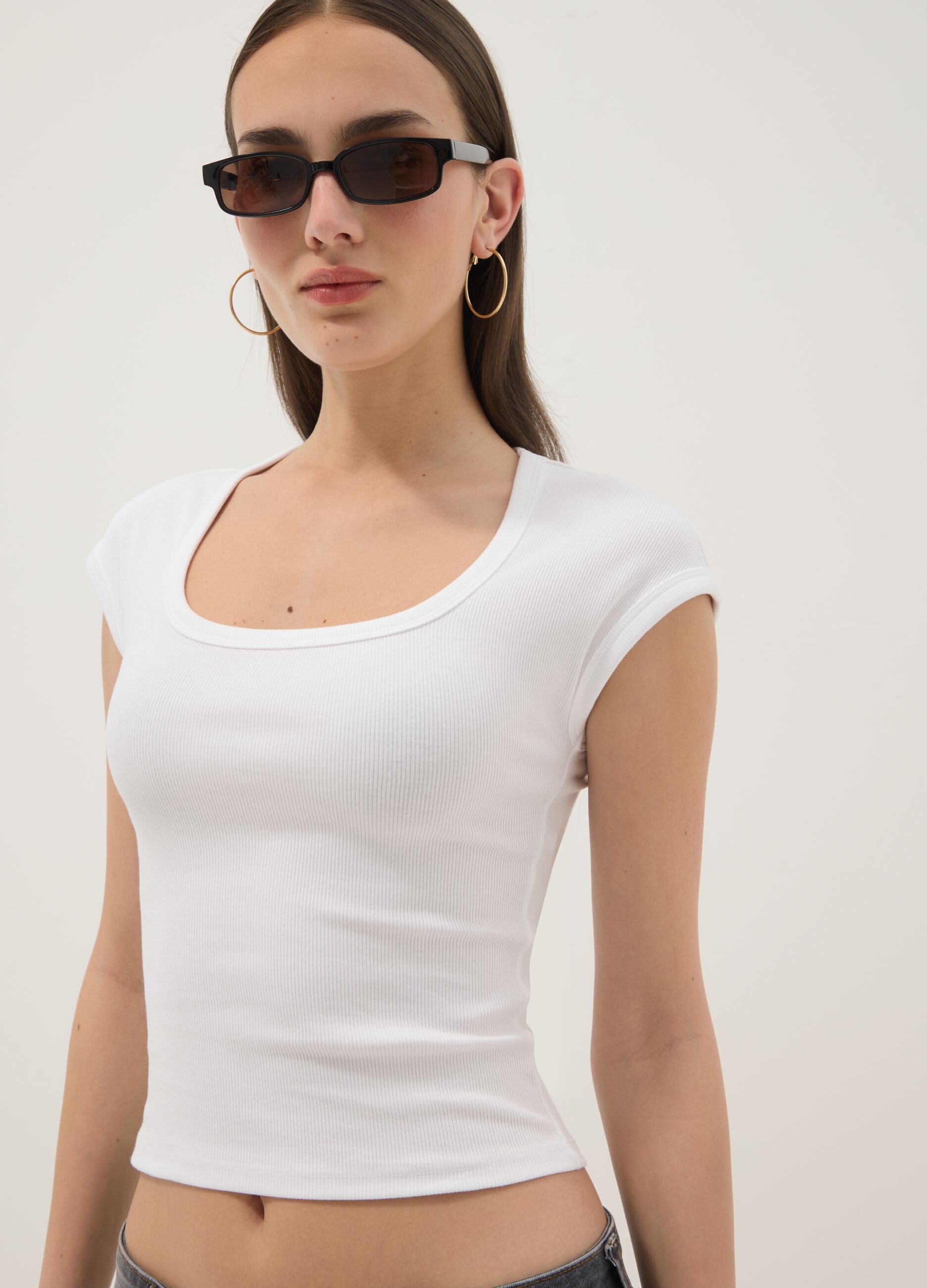 White short-sleeve stretch cotton T-shirt