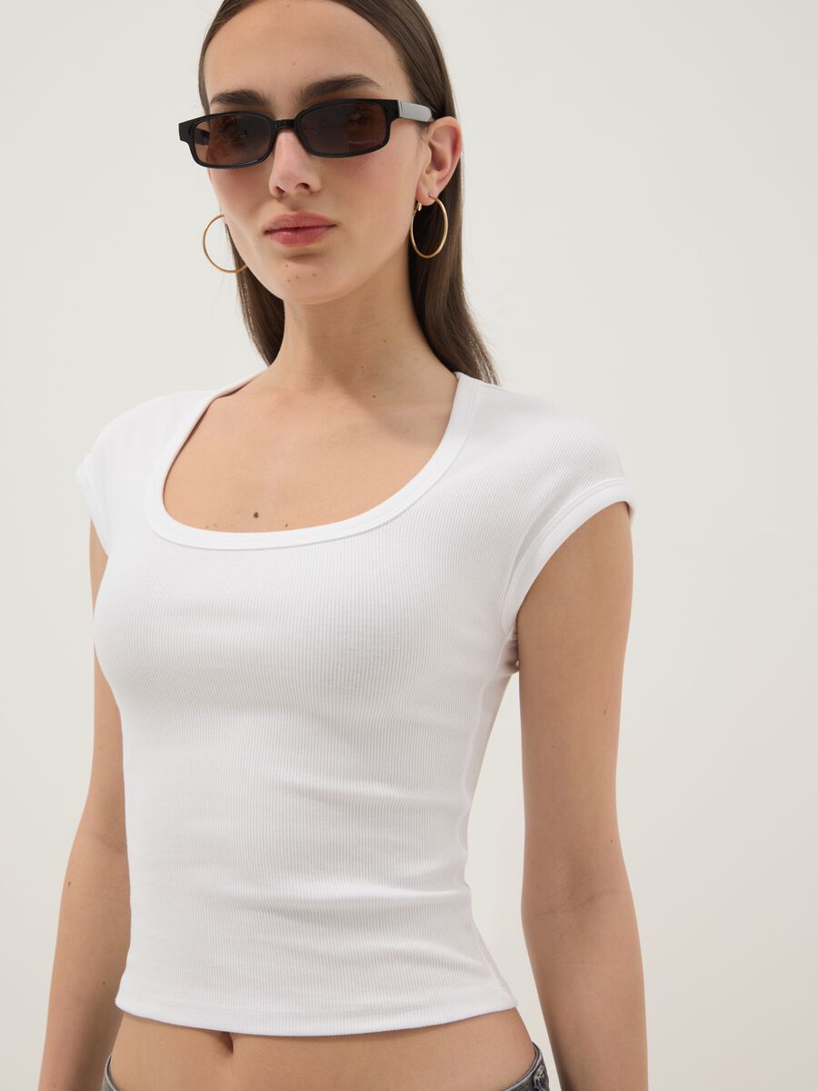 White short-sleeve stretch cotton T-shirt_3