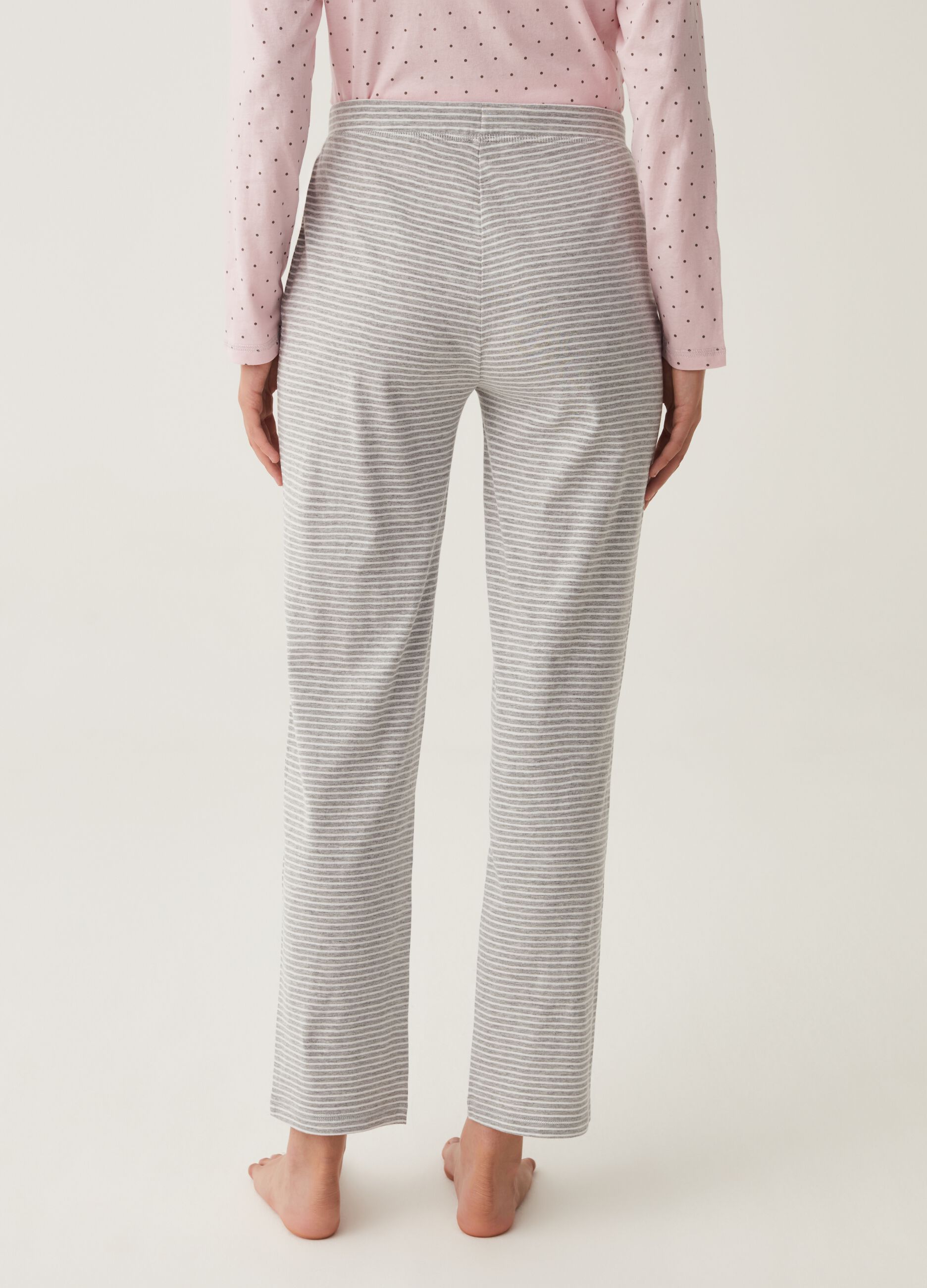 Pantalone pigiama in cotone e viscosa a righe_2