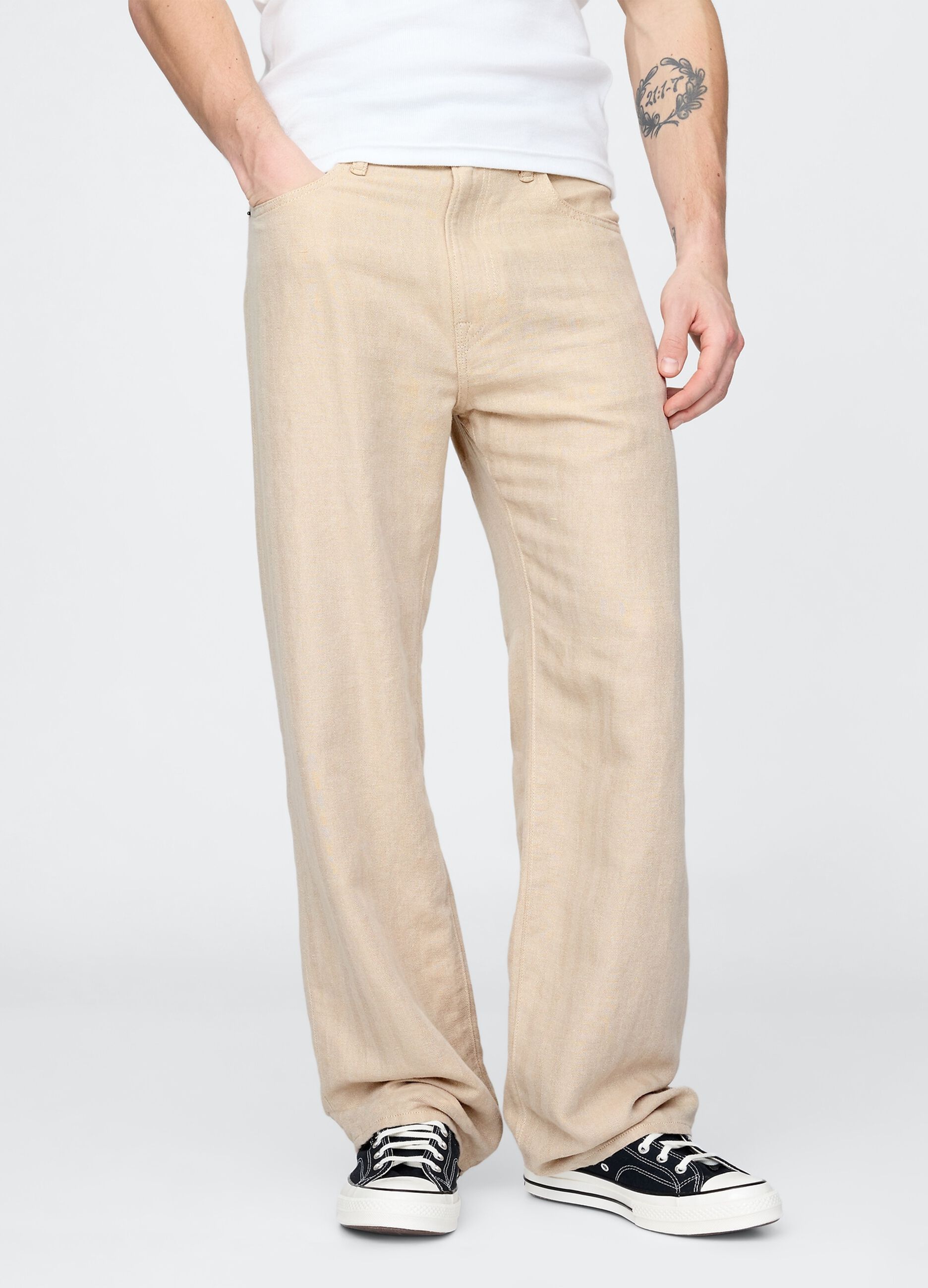 Wide Beige Linen Trousers