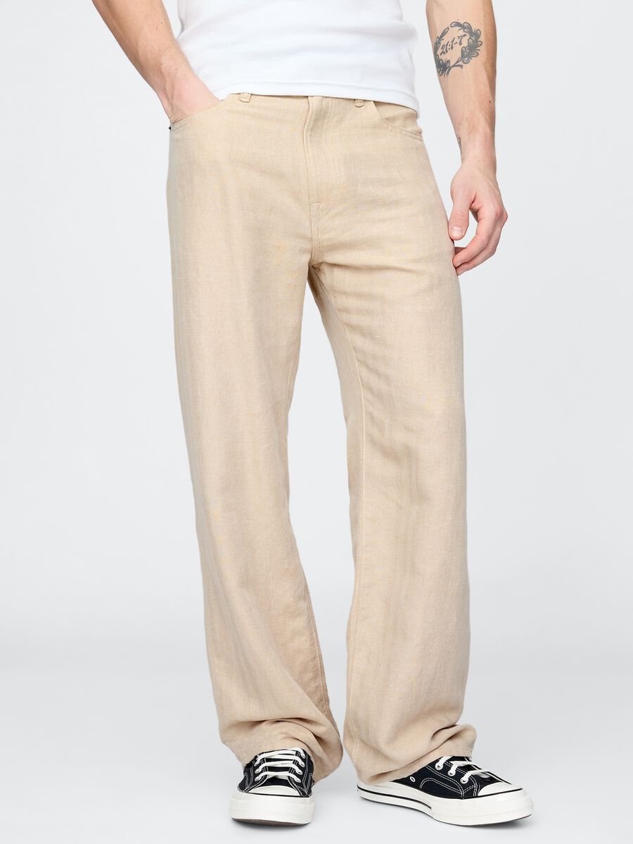 Wide Beige Linen Trousers_1