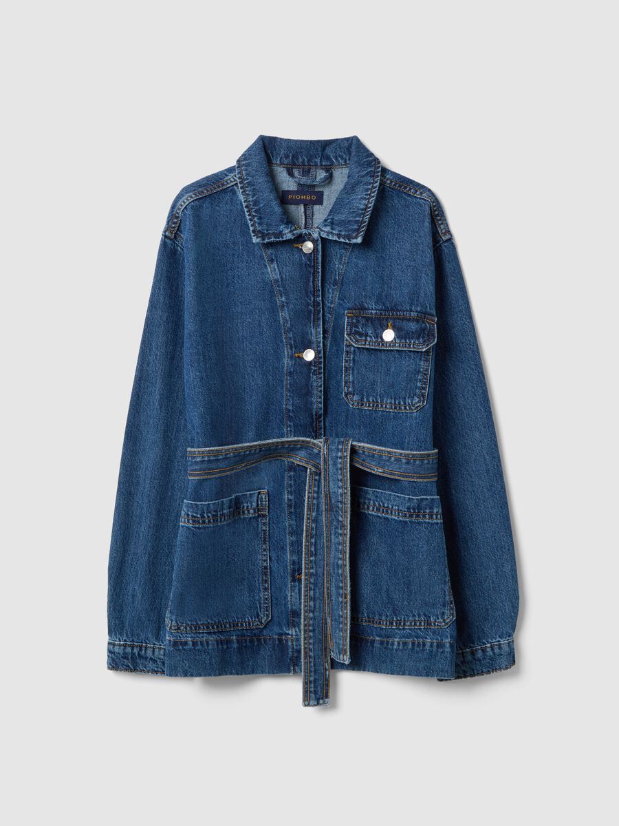 Blue denim jacket, pure cotton, regular fit with belt_4