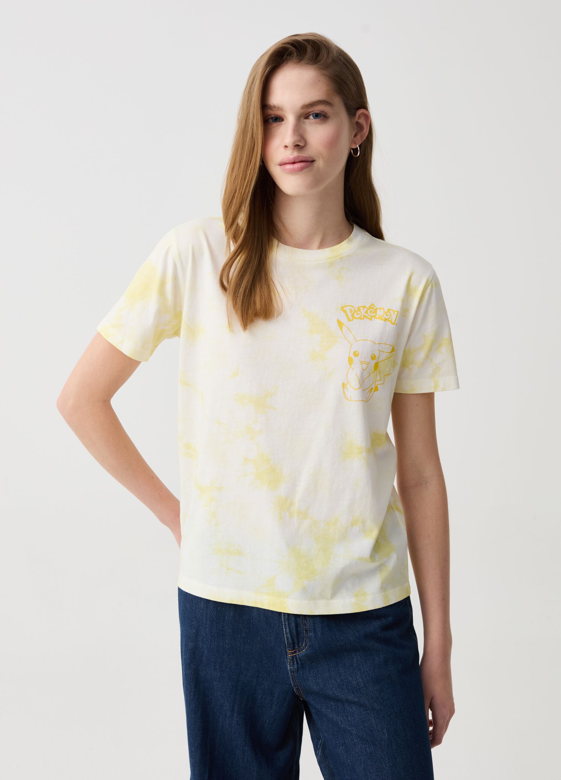 T-shirt Tie Dye con stampa Pikachu