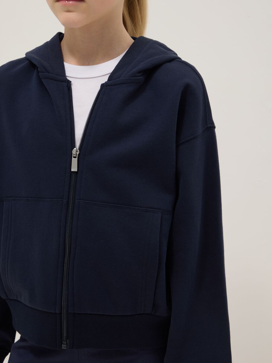 Blue pure cotton hoodie with zip for girls, regular fit_2